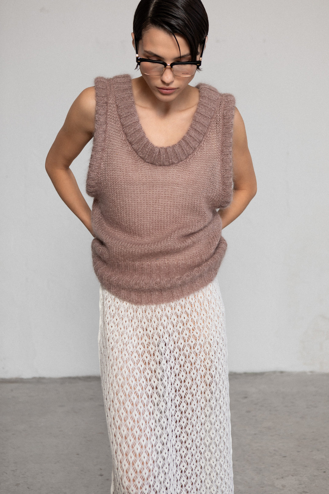 PEARL EXTRA FINE MERINO WOOL LACE SKIRT