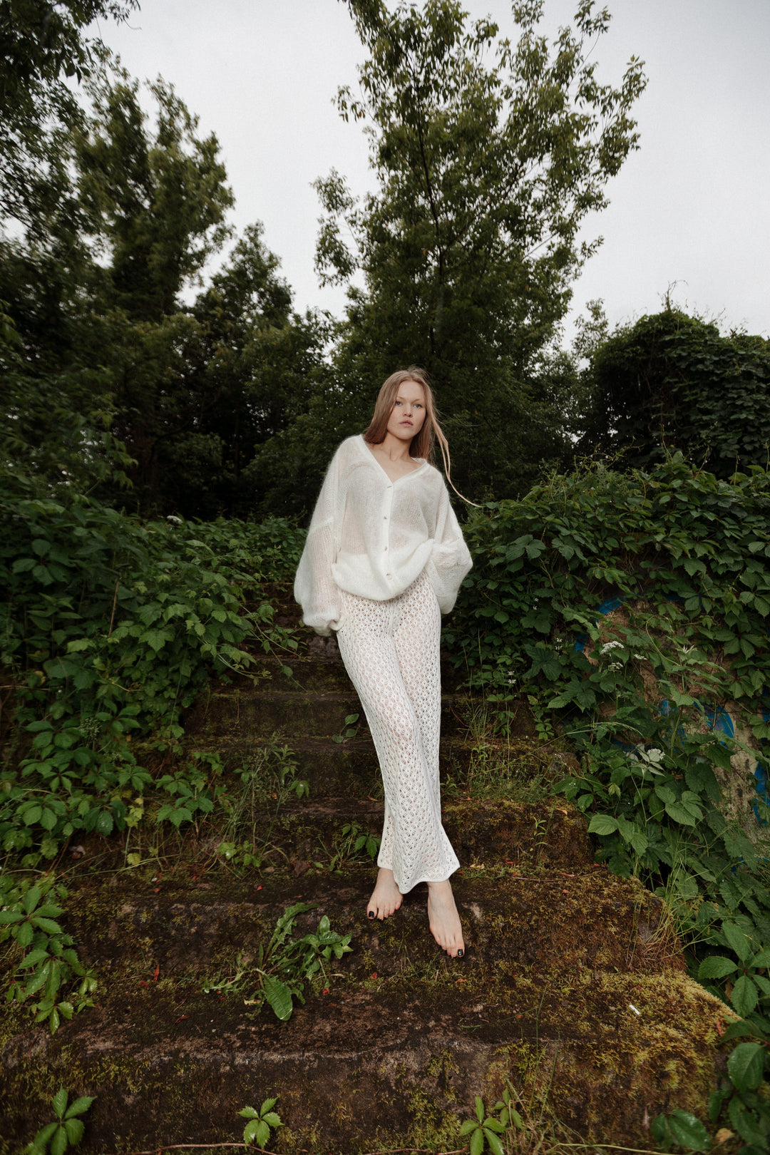 PEARL MOHAIR AND SILK CARDIGAN