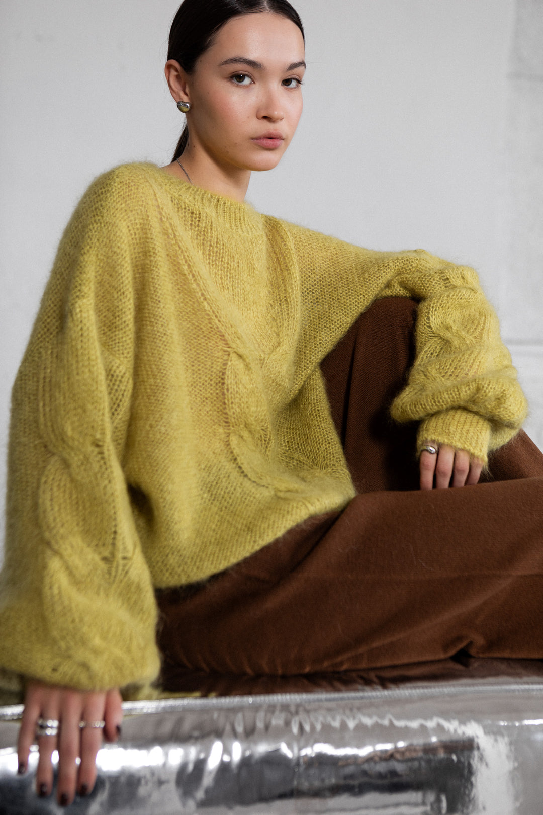 LIME GREEN MOHAIR AND SILK SWEATER