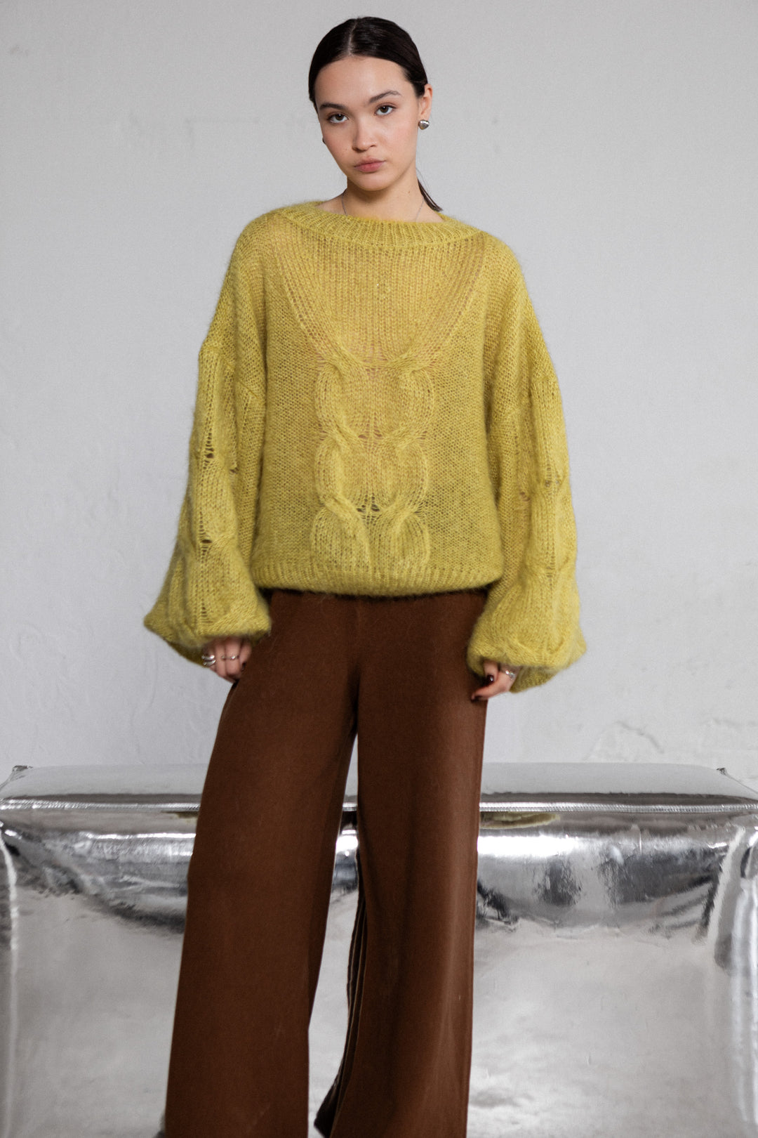 LIME GREEN MOHAIR AND SILK SWEATER