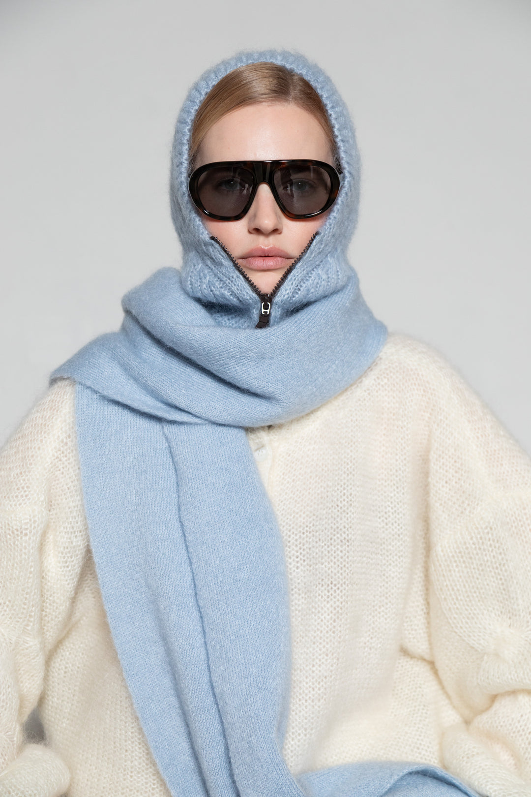 SOFT BLUE MOHAIR AND SILK SCARF