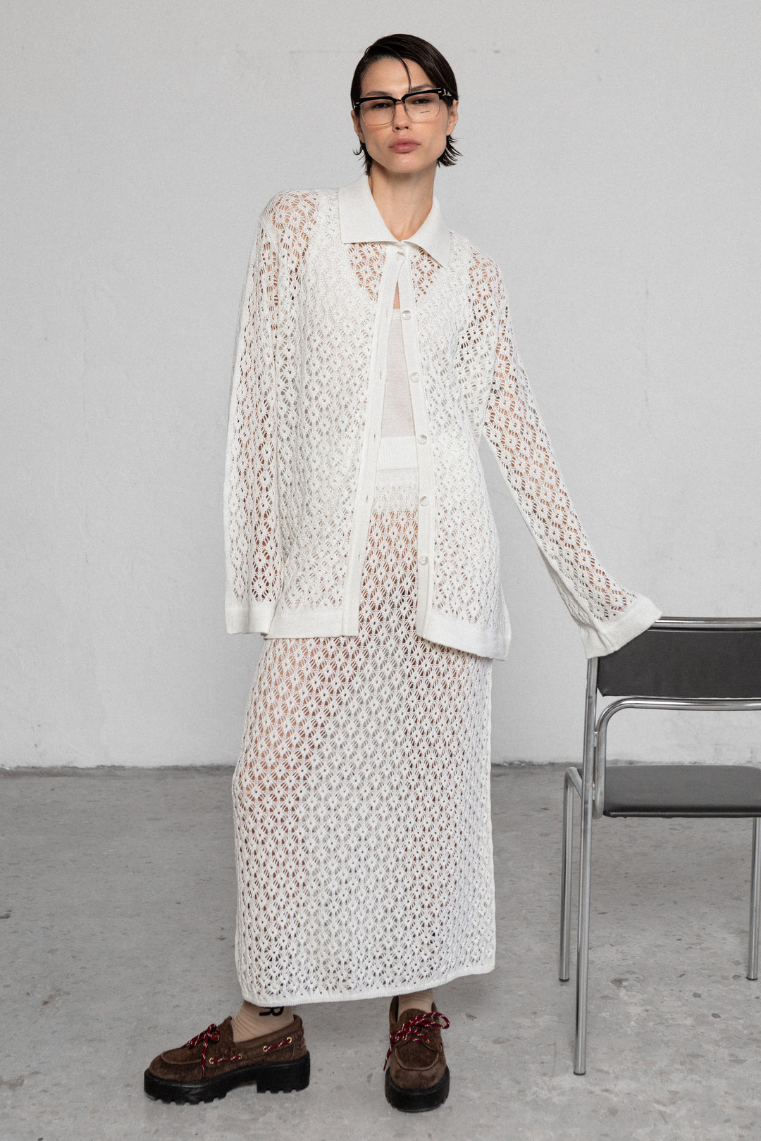 PEARL EXTRA FINE MERINO WOOL LACE SKIRT