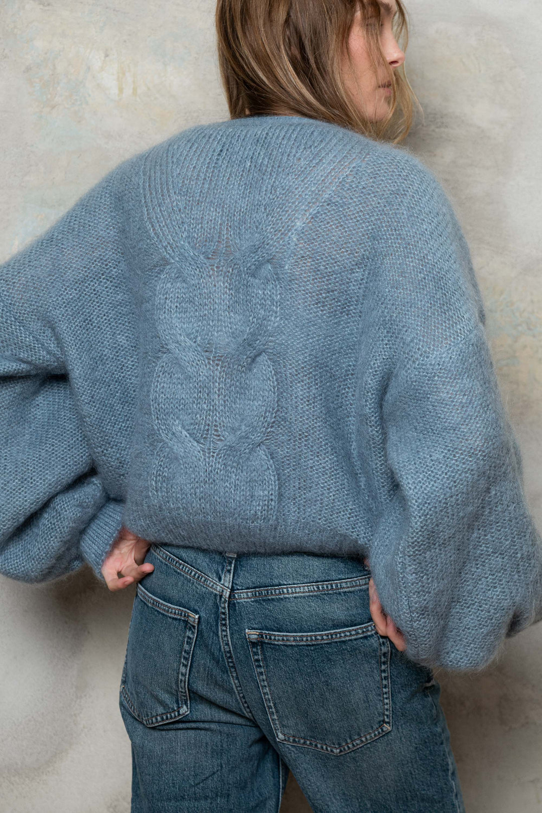 PIGEON BLUE MOHAIR AND SILK CROPPED CARDIGAN