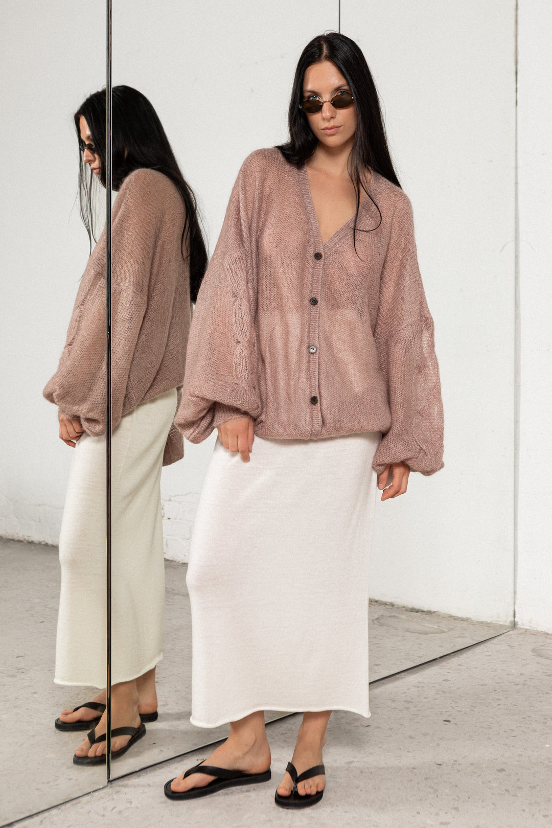 BUBBLE GUM MOHAIR AND SILK CARDIGAN