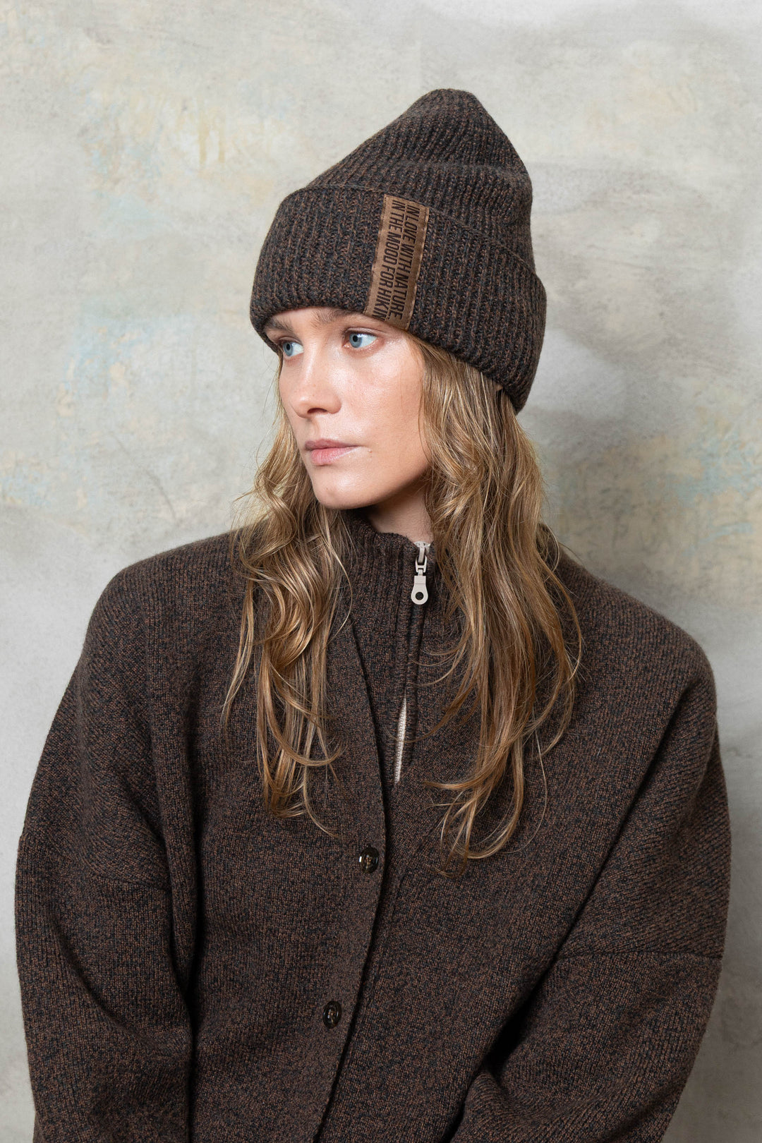CHOCOLATE BROWN MELANGE CASHMERE-MERINO WOOL BEANIE