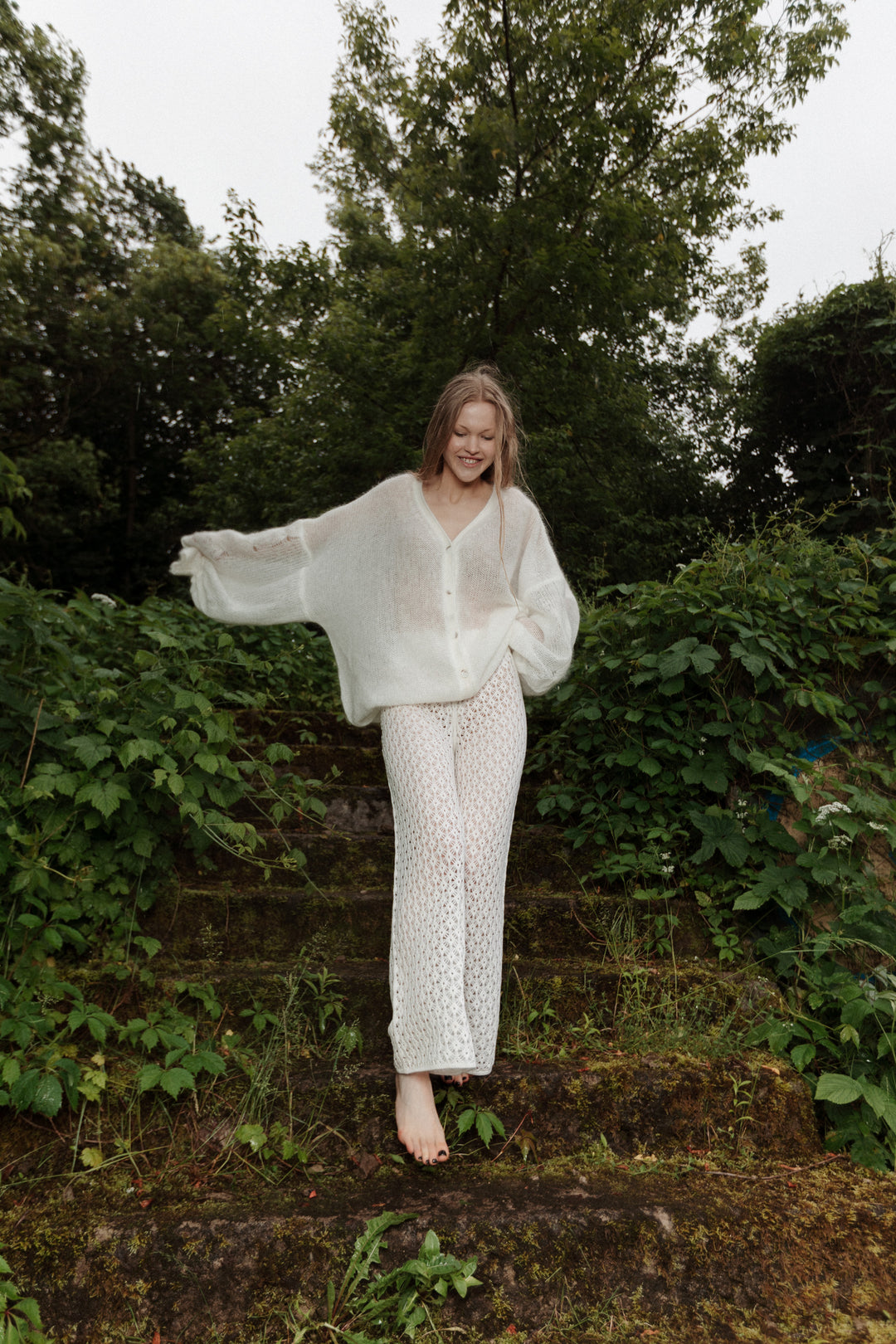 PEARL MOHAIR AND SILK CARDIGAN