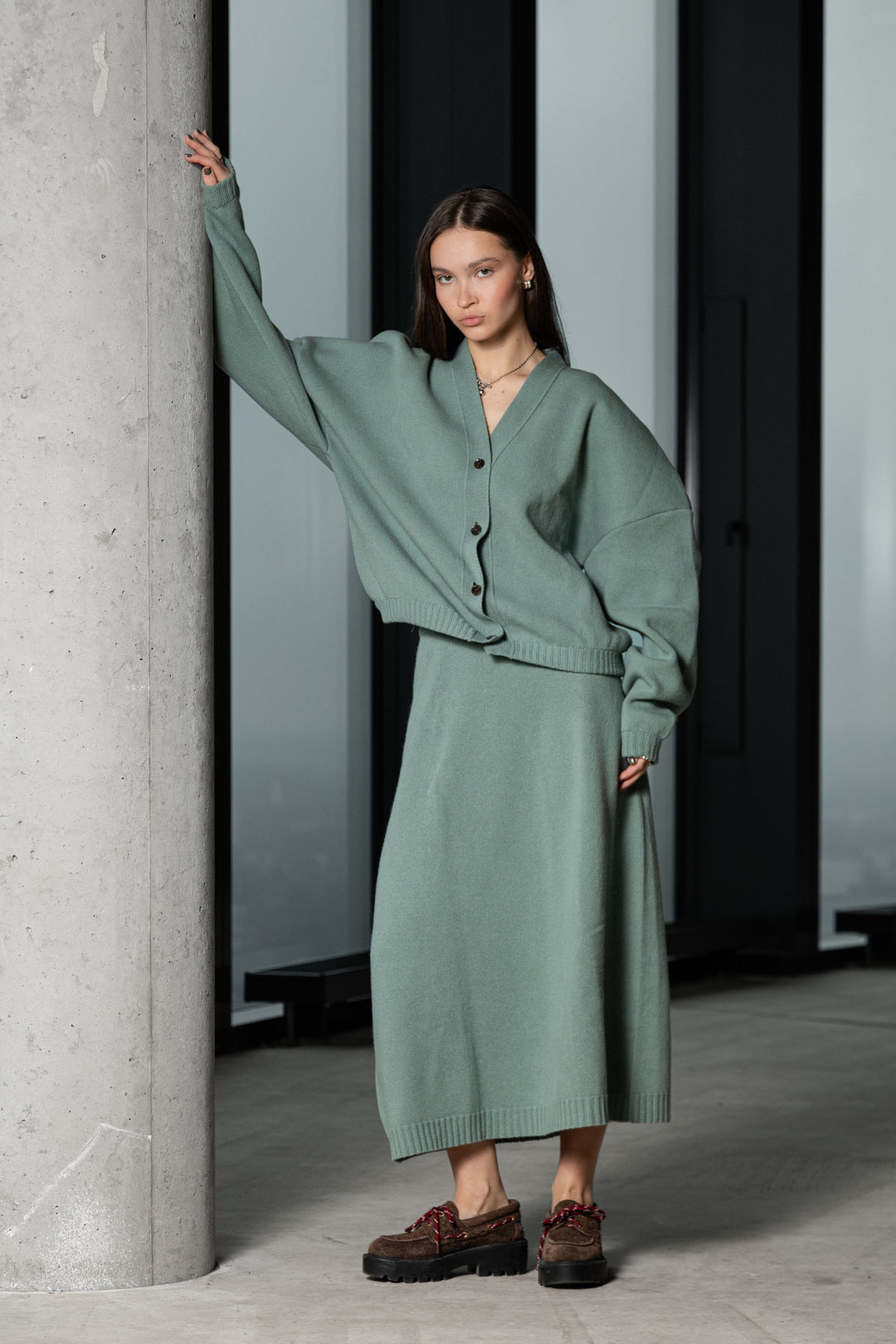 SEA GREEN LAMBSWOOL MAXI SKIRT