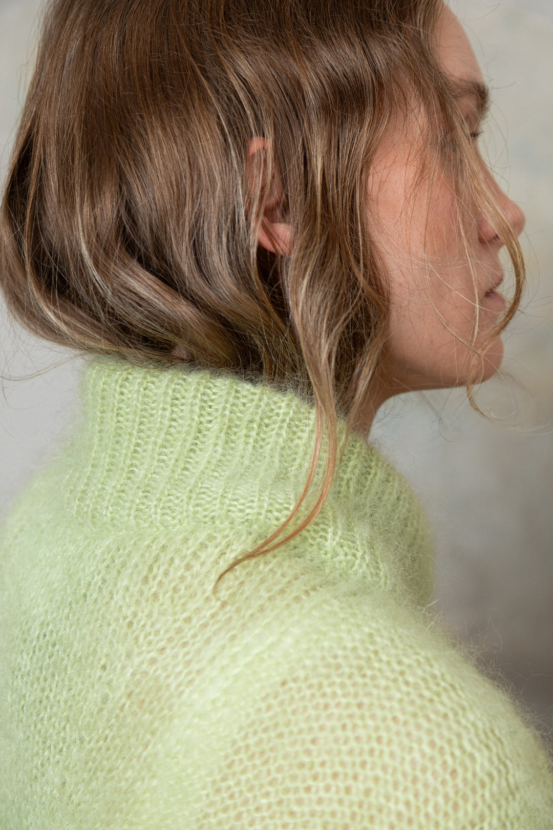 APPLE GREEN MOHAIR AND SILK BUTTON DOWN CARDIGAN