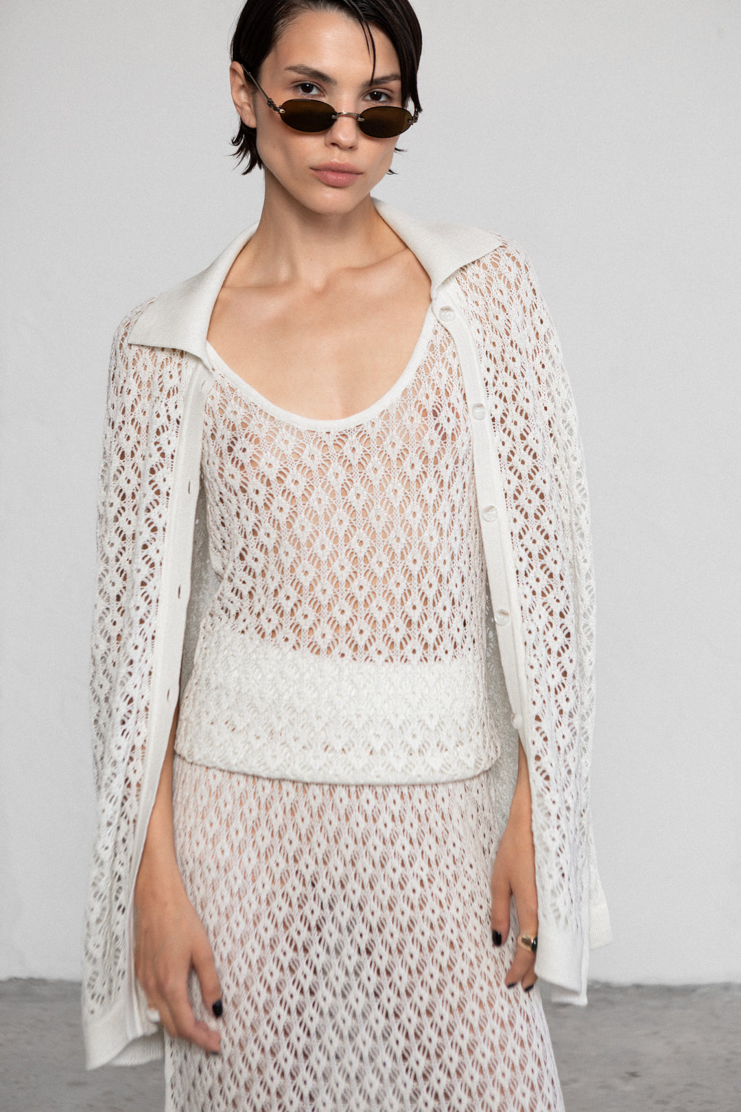 PEARL EXTRA FINE MERINO WOOL LACE TOP