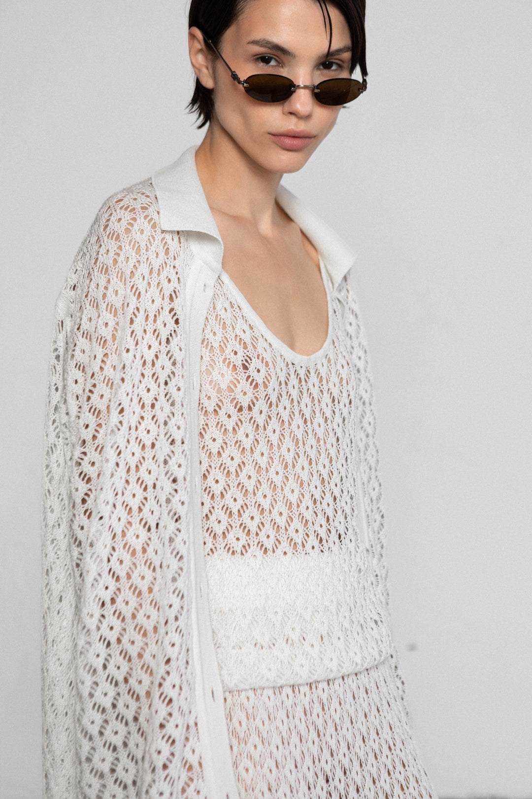 PEARL EXTRA FINE MERINO WOOL LACE TOP