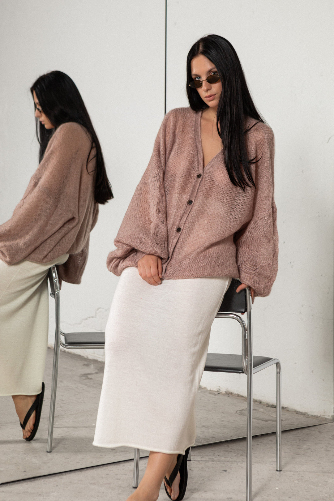 BUBBLE GUM MOHAIR AND SILK CARDIGAN