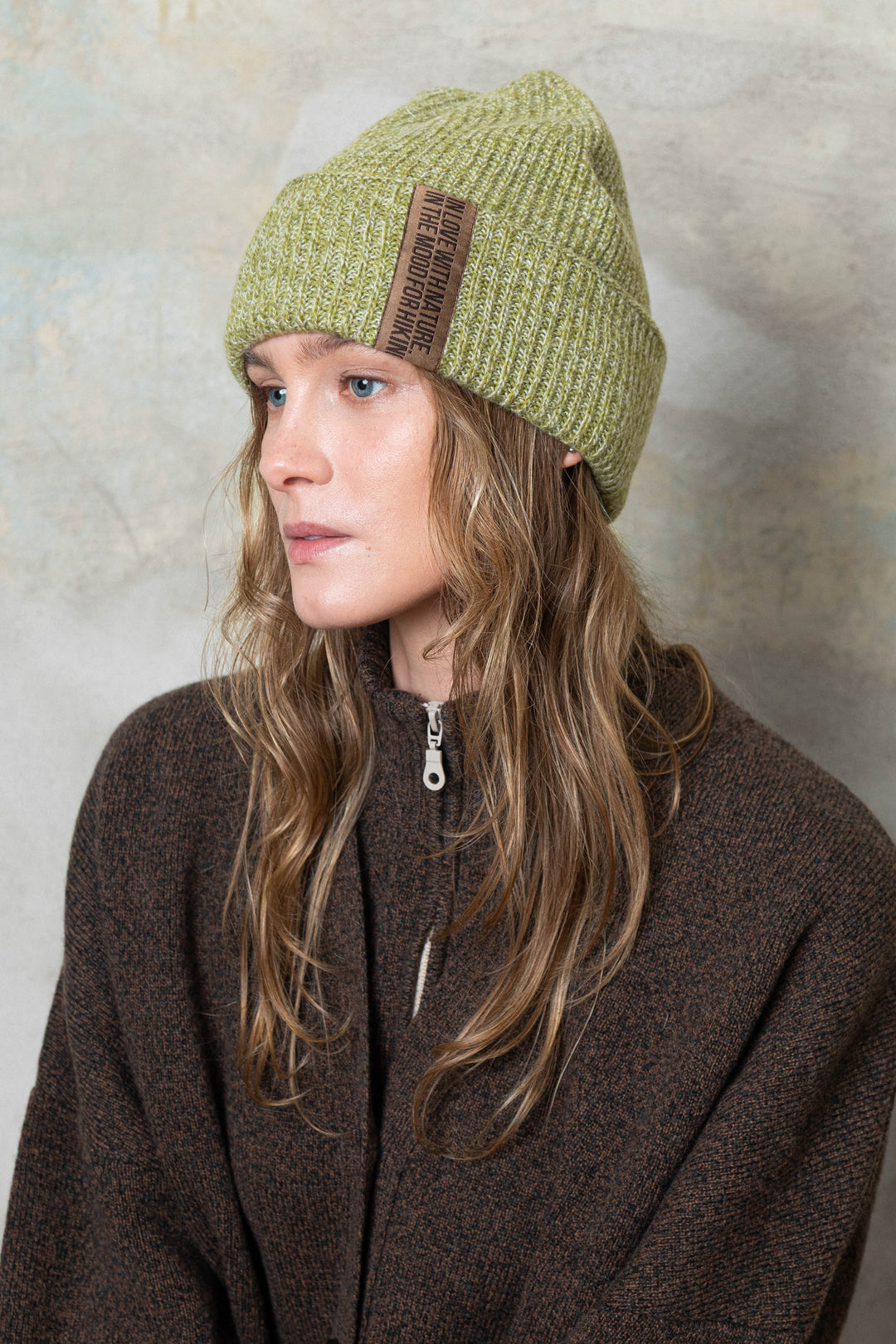 MOSS GREEN MELANGE CASHMERE-MERINO WOOL BEANIE