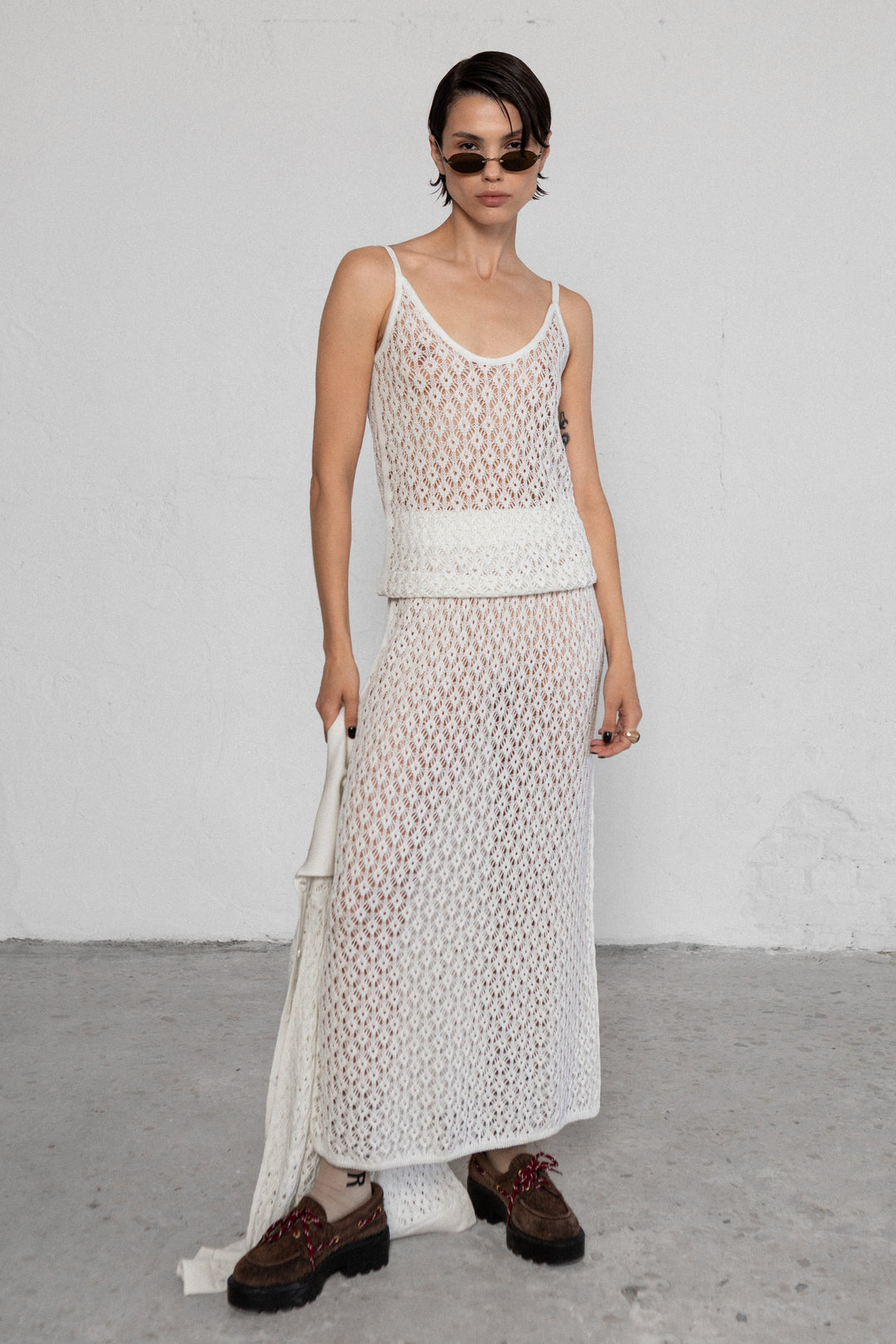 PEARL EXTRA FINE MERINO WOOL LACE SKIRT