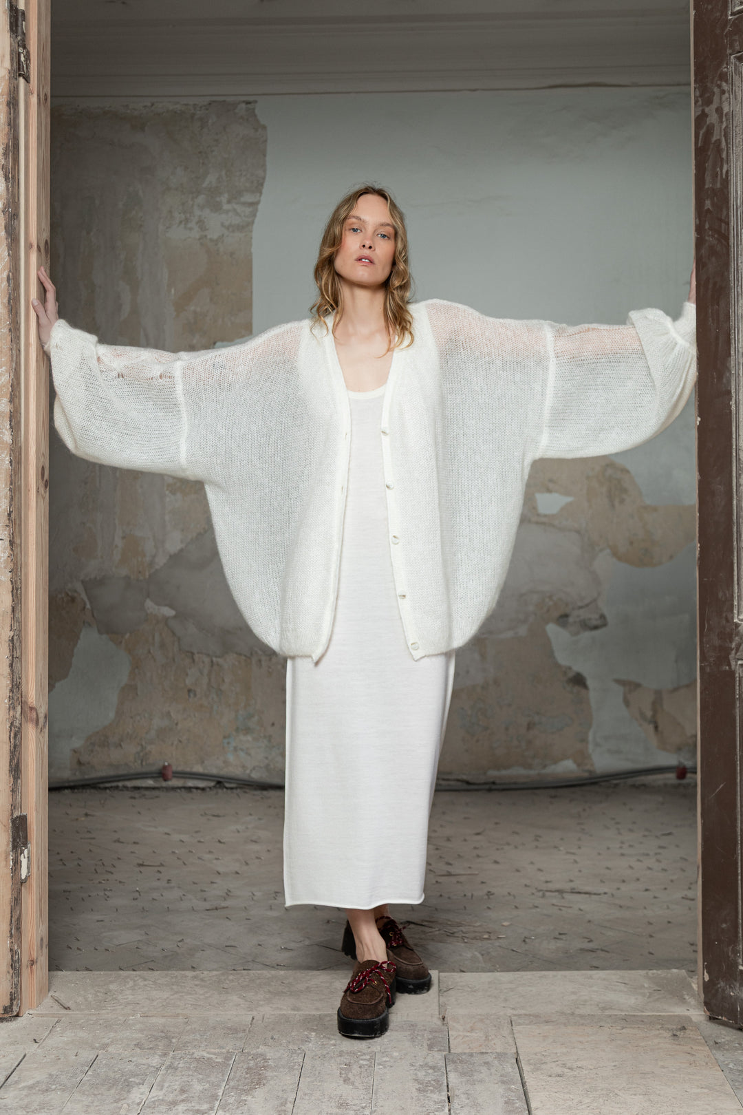 PEARL MOHAIR AND SILK CARDIGAN