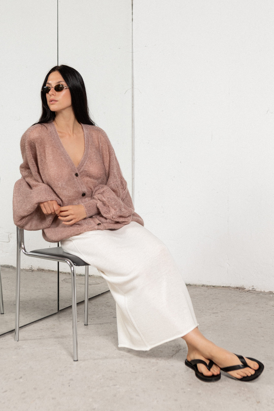 BUBBLE GUM MOHAIR AND SILK CARDIGAN
