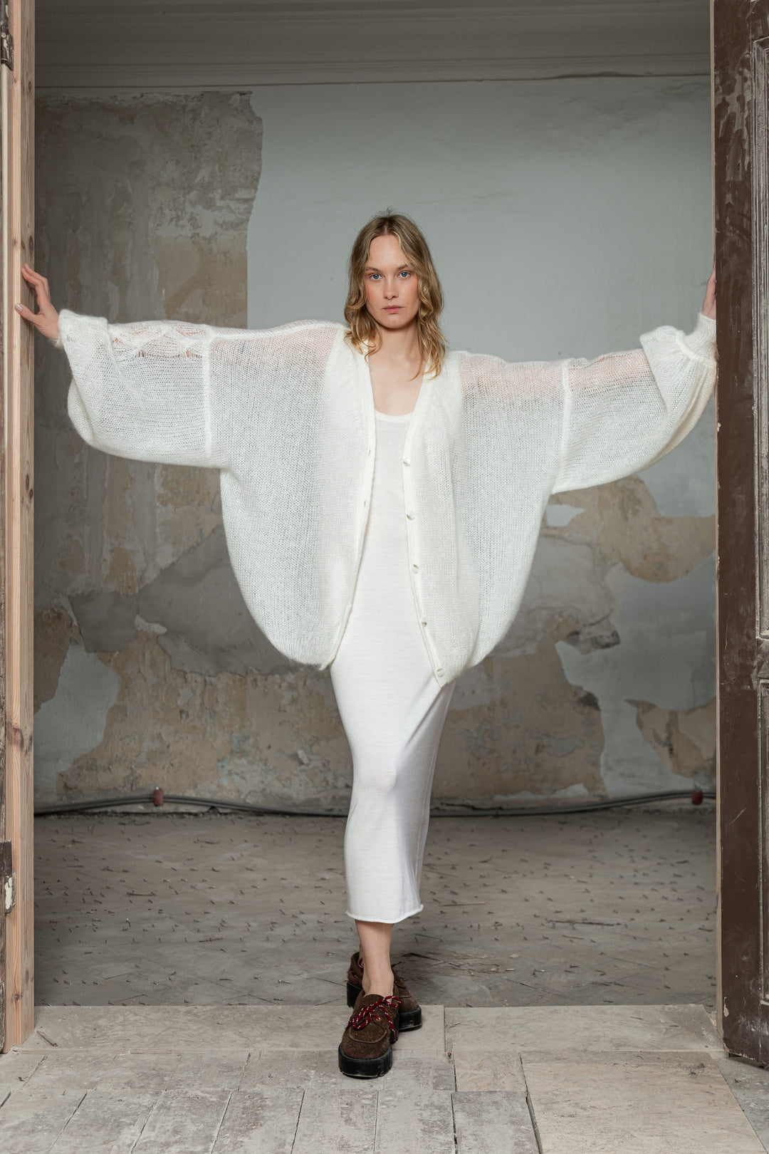 PEARL MOHAIR AND SILK CARDIGAN