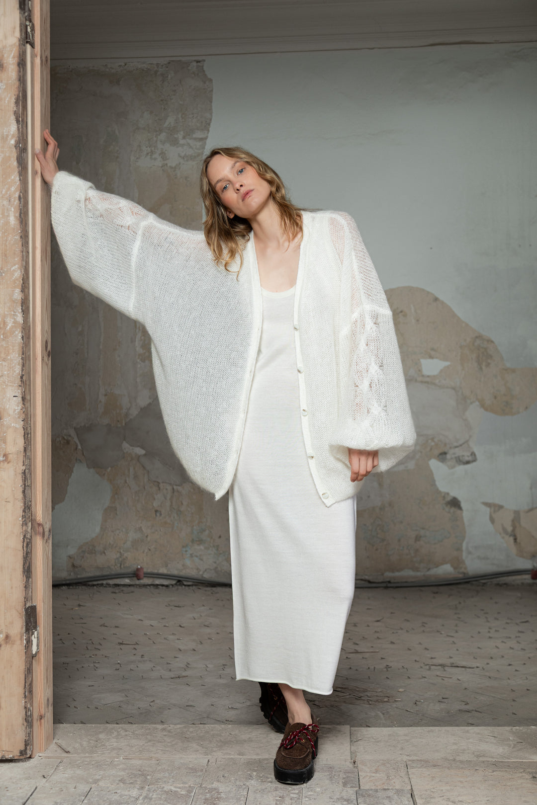 PEARL MOHAIR AND SILK CARDIGAN