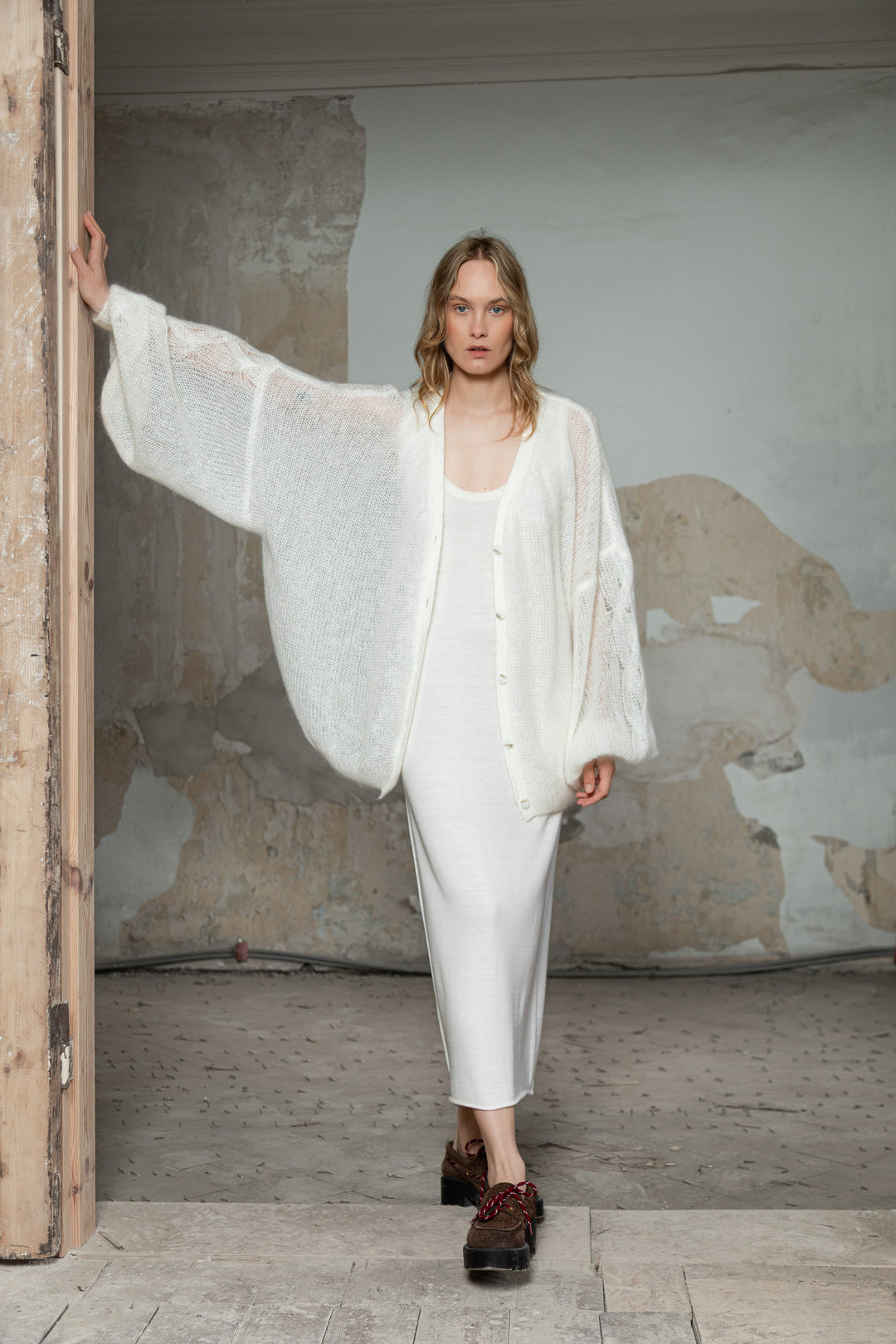 PEARL MOHAIR AND SILK CARDIGAN
