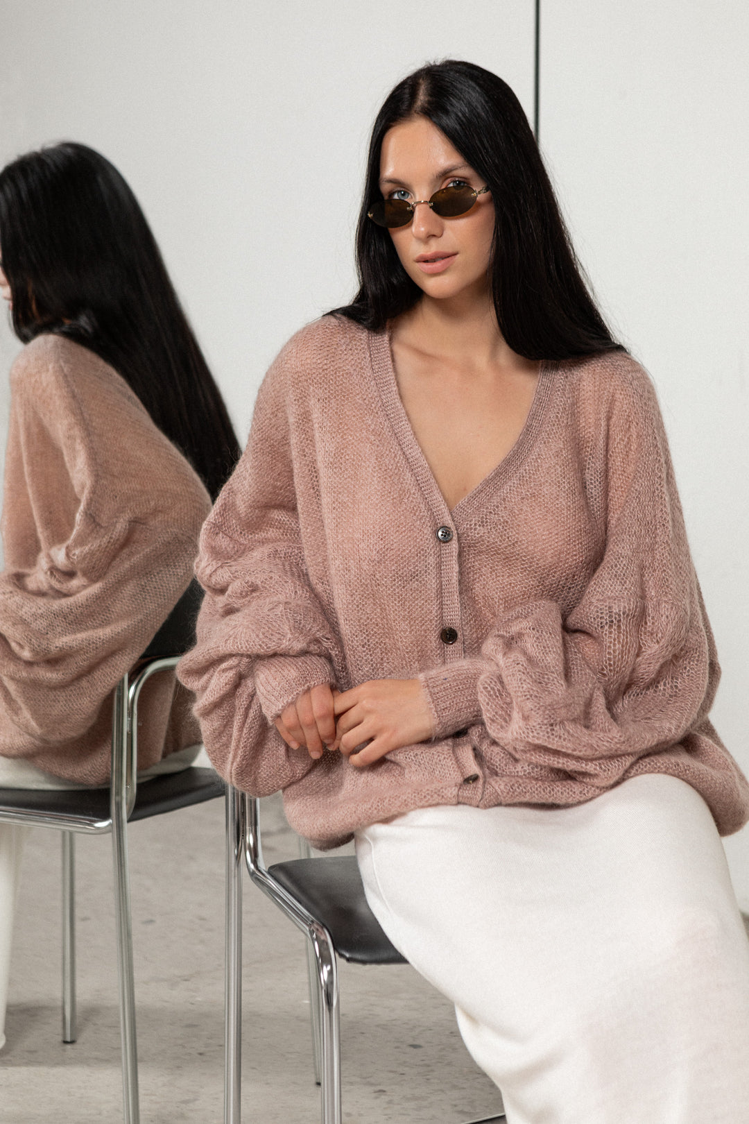 BUBBLE GUM MOHAIR AND SILK CARDIGAN