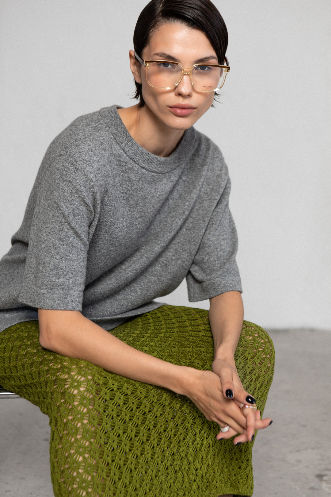 LIME GREEN EXTRA FINE MERINO WOOL LACE SKIRT