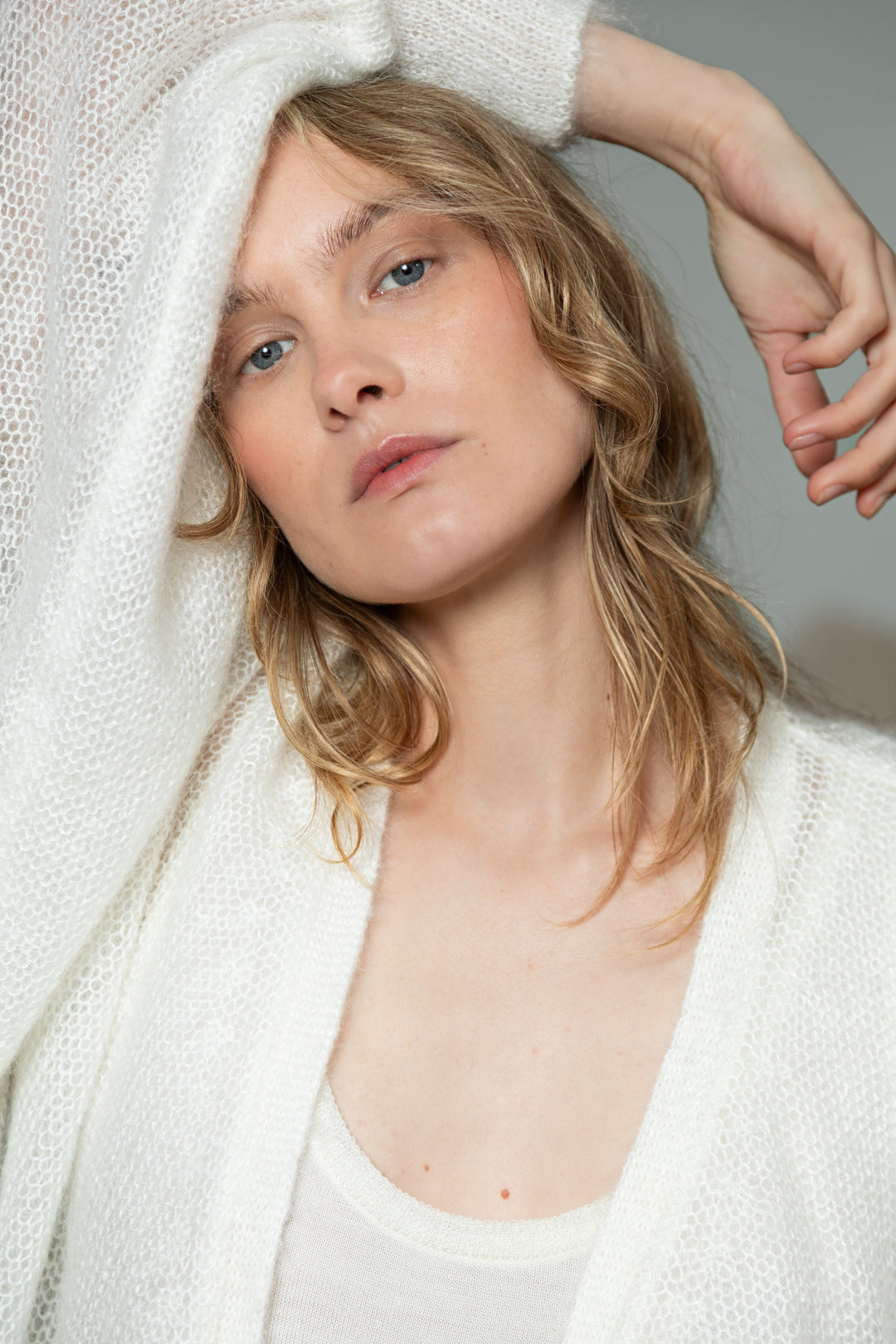 PEARL MOHAIR AND SILK CARDIGAN