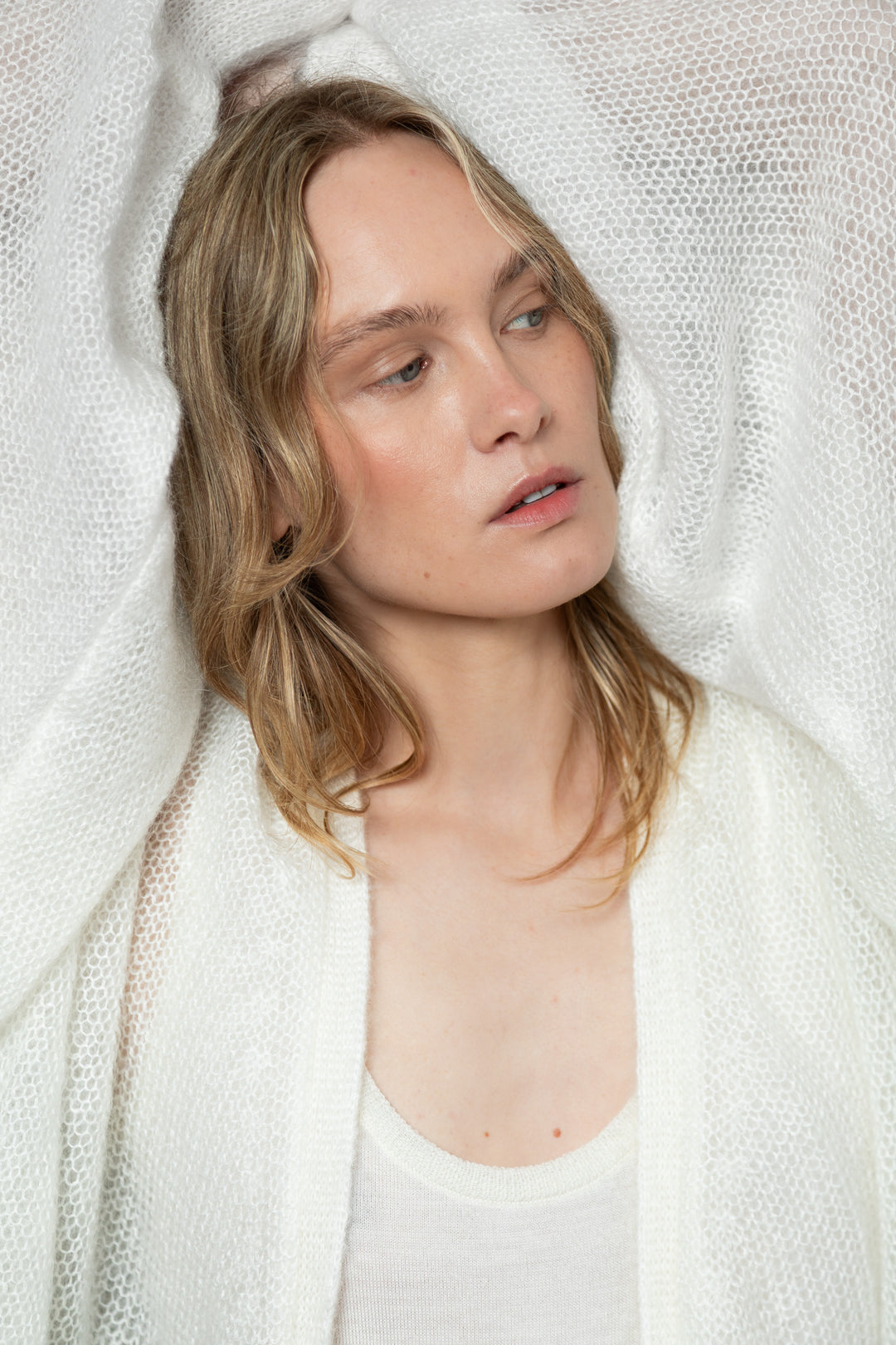 PEARL MOHAIR AND SILK CARDIGAN