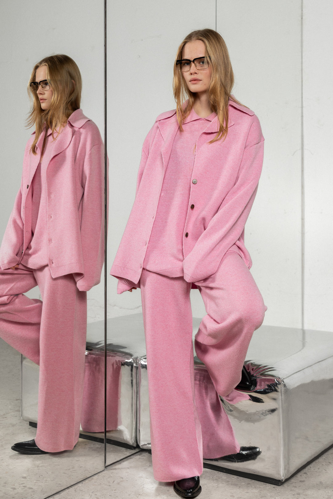 SOFT PINK CASHMERE-MERINO WOOL TROUSERS