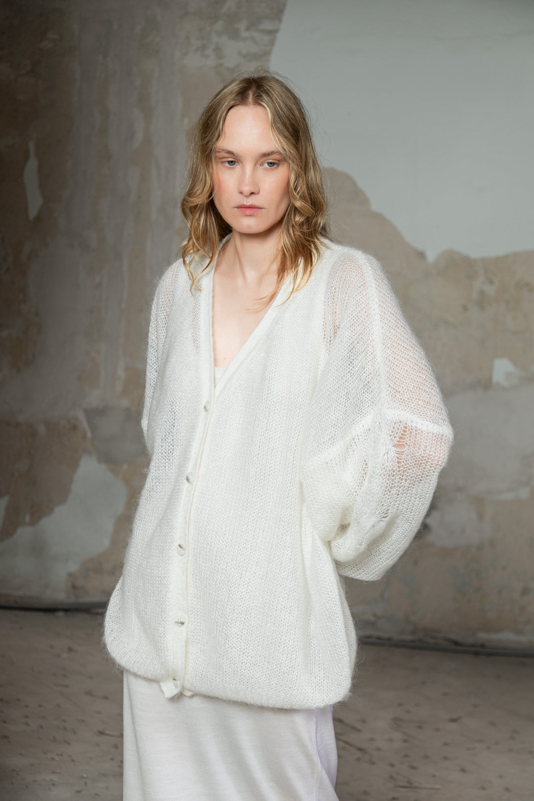 PEARL MOHAIR AND SILK CARDIGAN