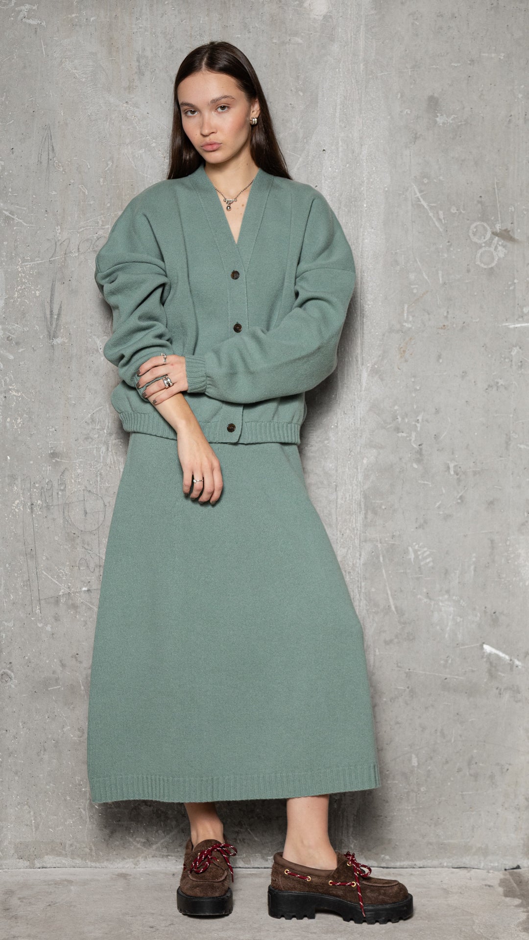 SEA GREEN LAMBSWOOL MAXI SKIRT