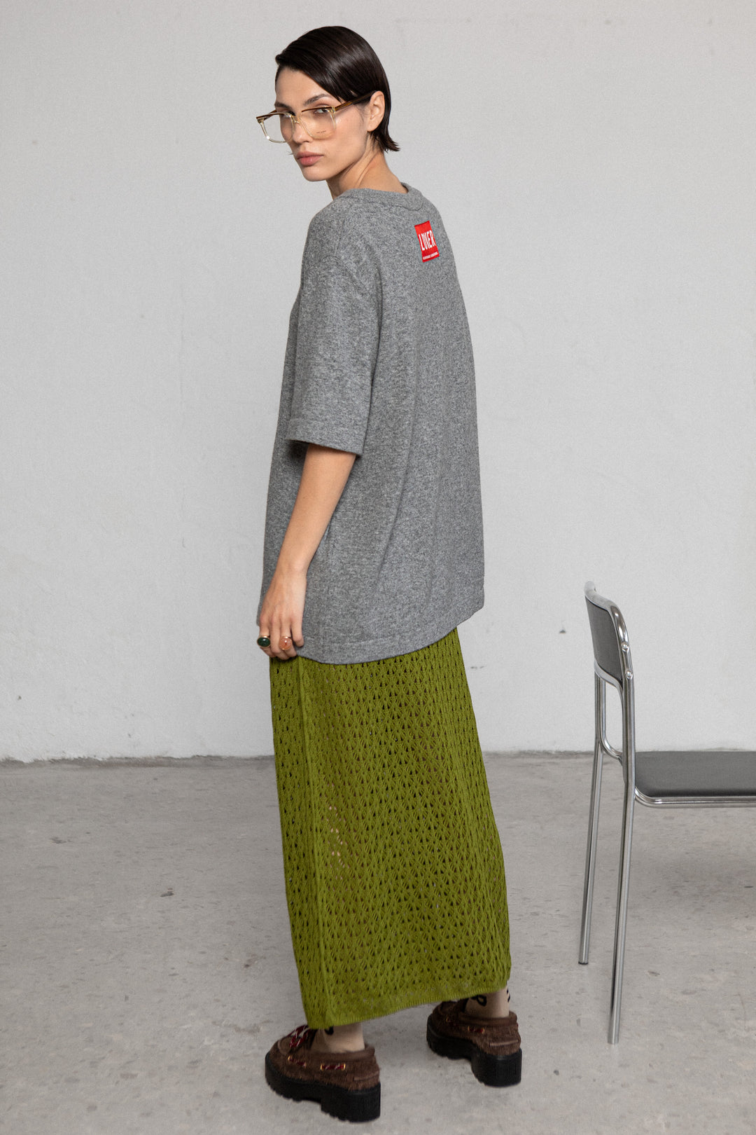 LIME GREEN EXTRA FINE MERINO WOOL LACE SKIRT