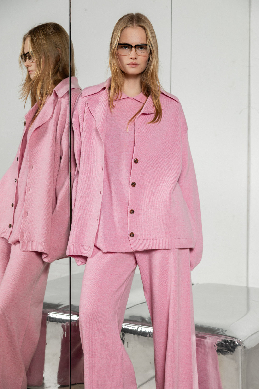 SOFT PINK CASHMERE-MERINO WOOL TROUSERS