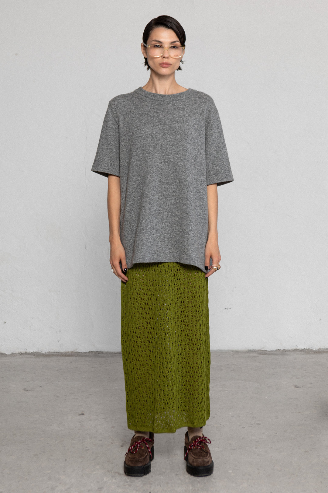 LIME GREEN EXTRA FINE MERINO WOOL LACE SKIRT