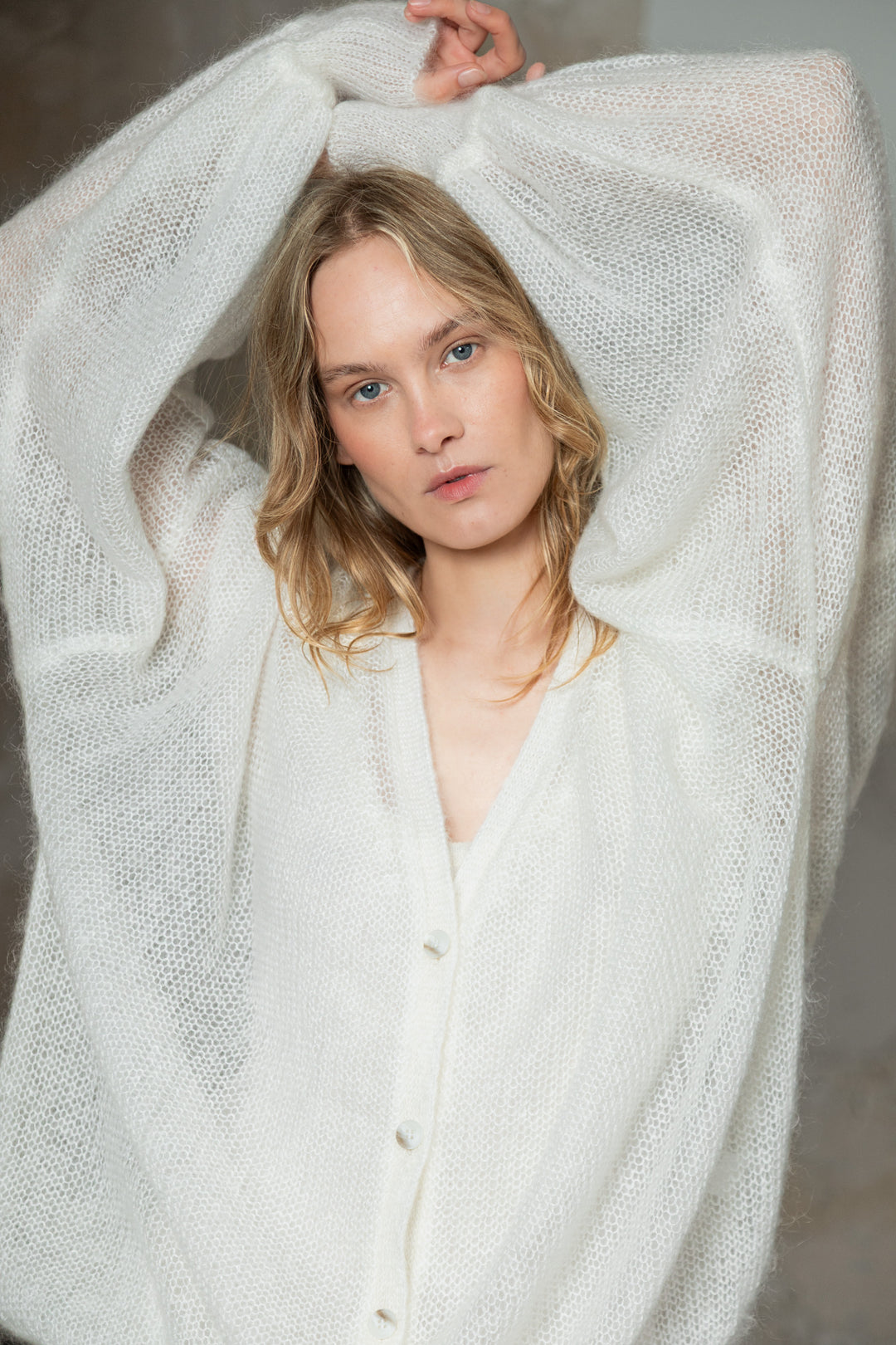 PEARL MOHAIR AND SILK CARDIGAN