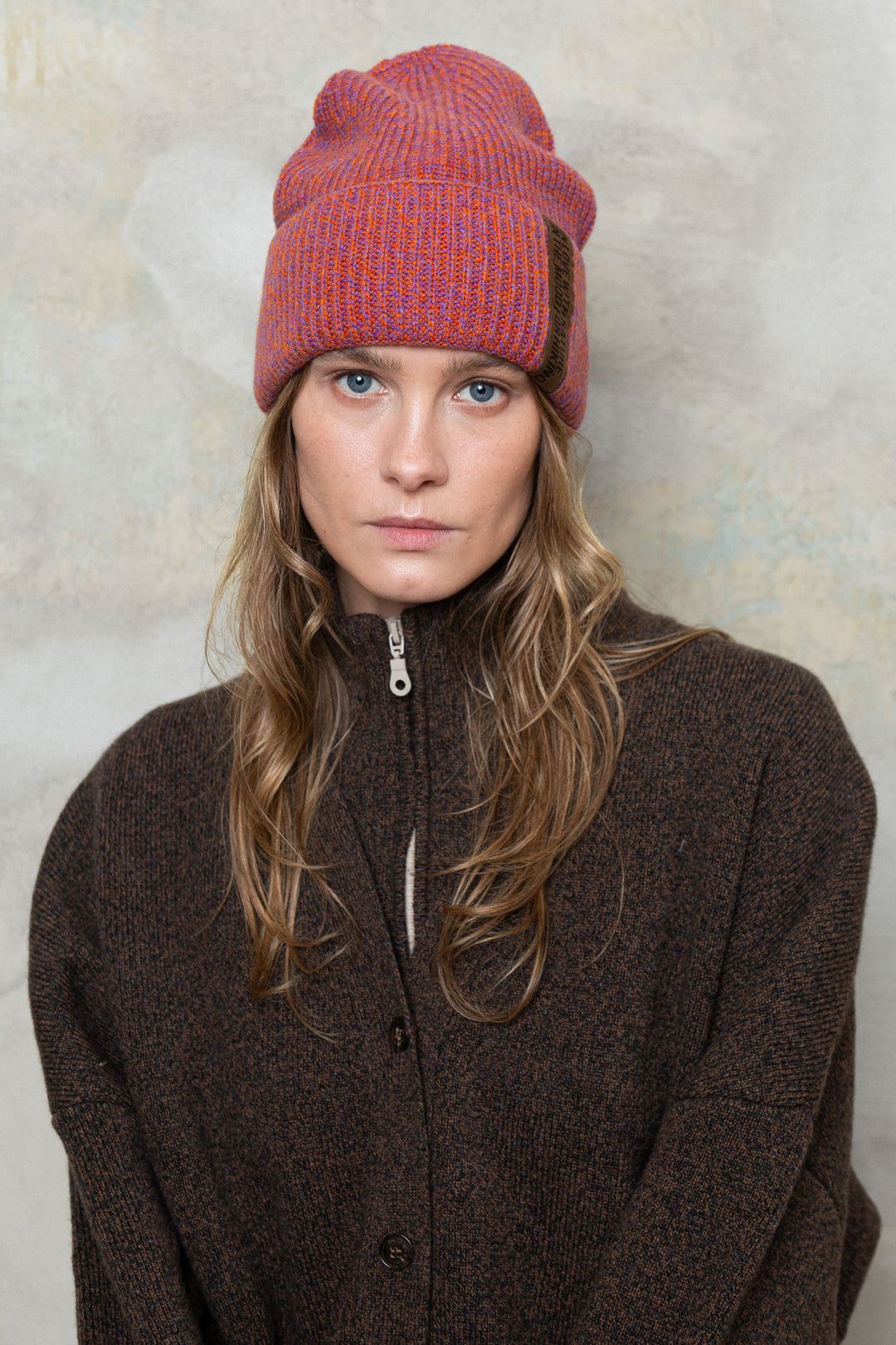 RASPBERRY MELANGE CASHMERE-MERINO WOOL BEANIE