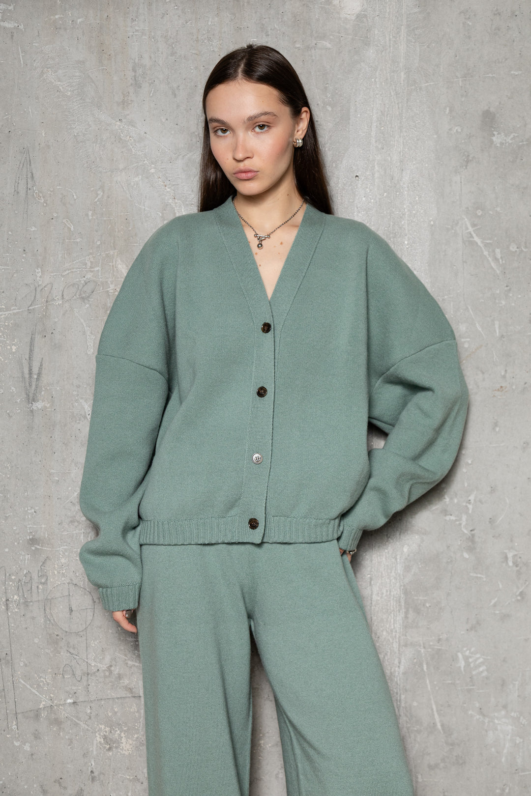 SEA GREEN LAMBSWOOL LONG BOMBER JACKET