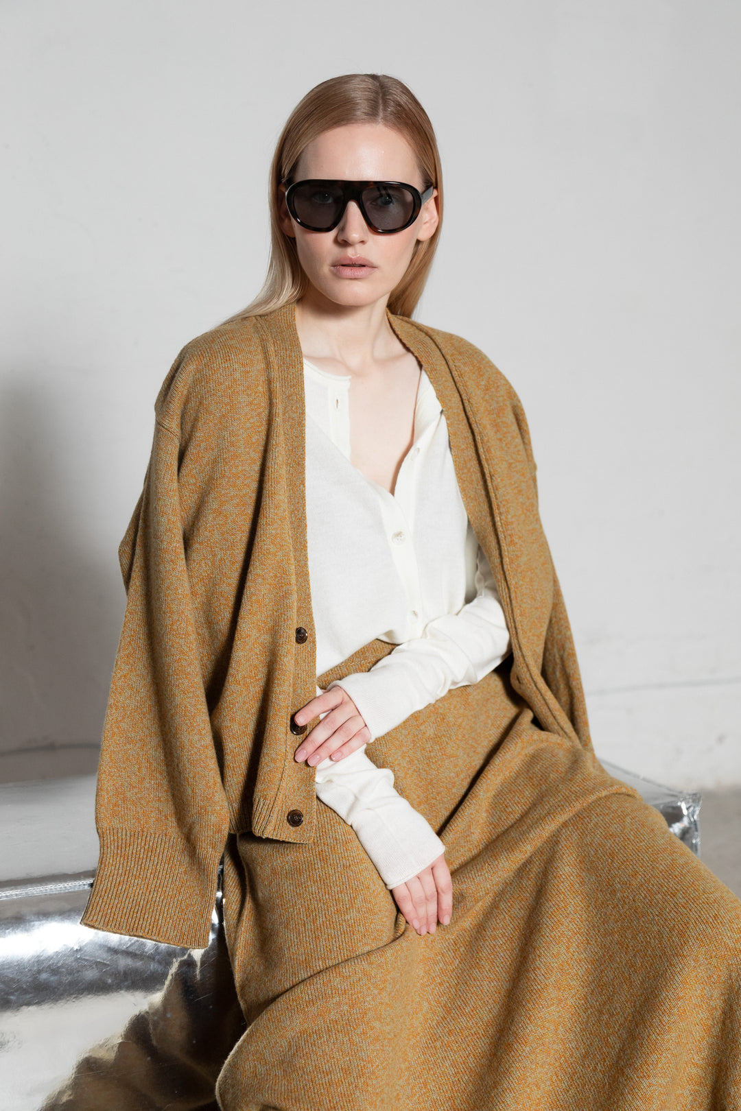 YELLOW MELANGE CASHMERE-MERINO WOOL MAXI SKIRT