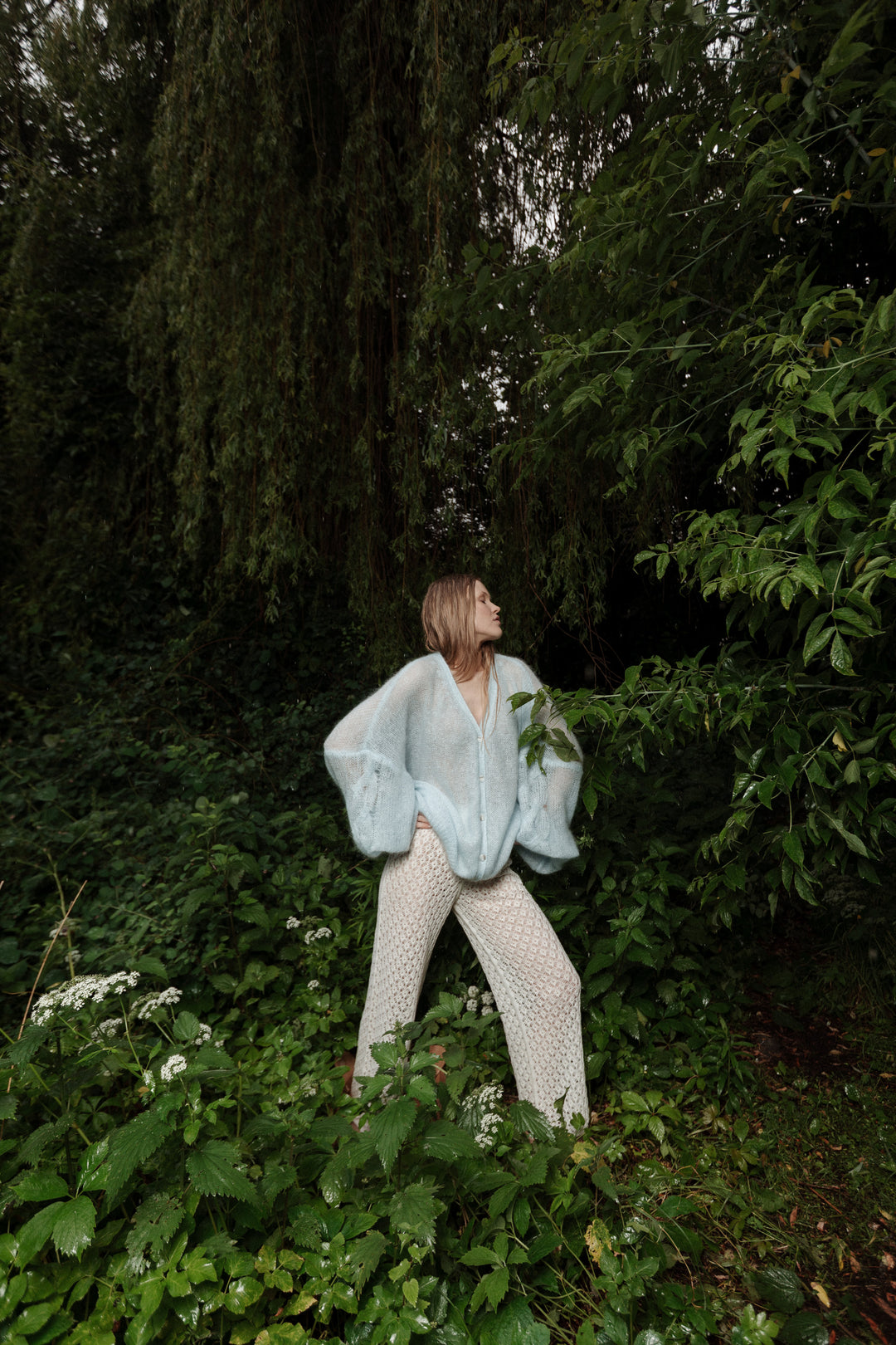 SOFT BLUE MOHAIR AND SILK CARDIGAN