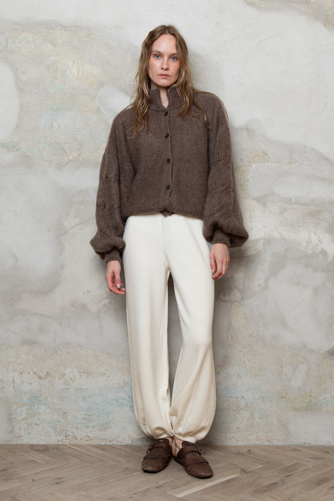 COCOA MOHAIR AND SILK BUTTON DOWN CARDIGAN