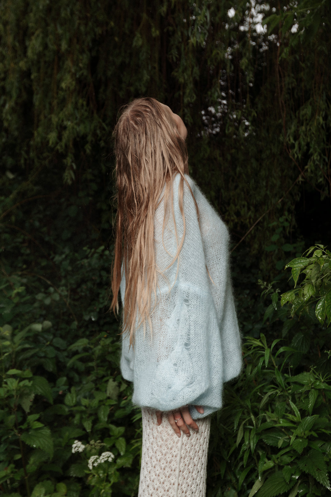 SOFT BLUE MOHAIR AND SILK CARDIGAN