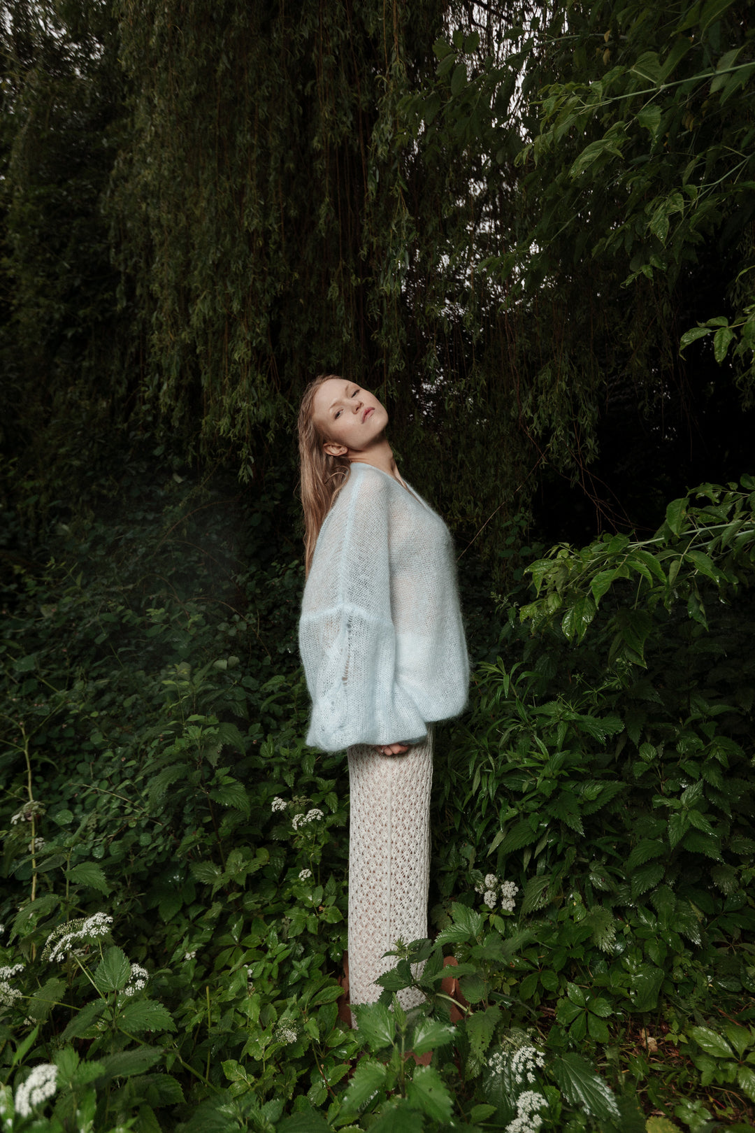 SOFT BLUE MOHAIR AND SILK CARDIGAN