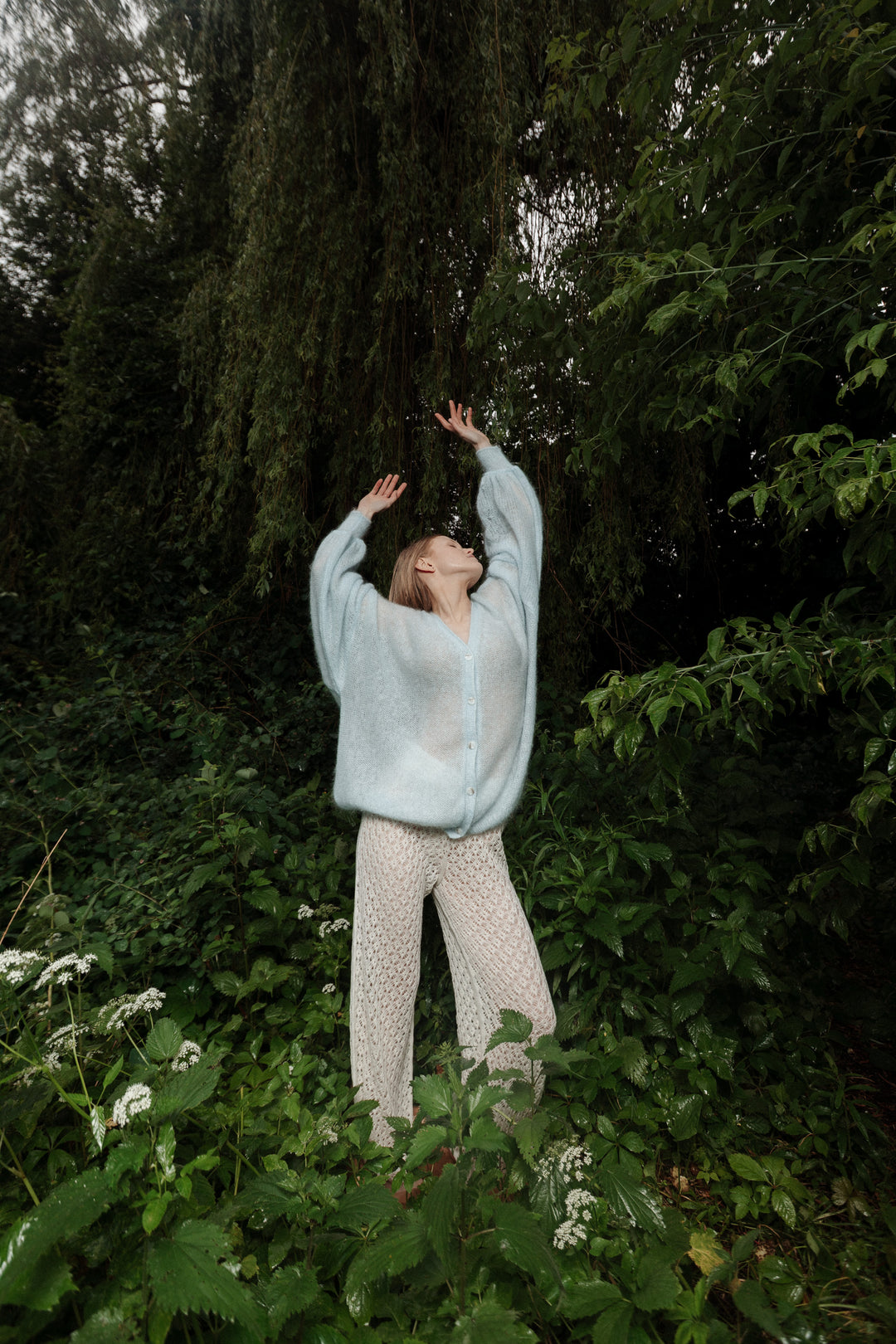 SOFT BLUE MOHAIR AND SILK CARDIGAN
