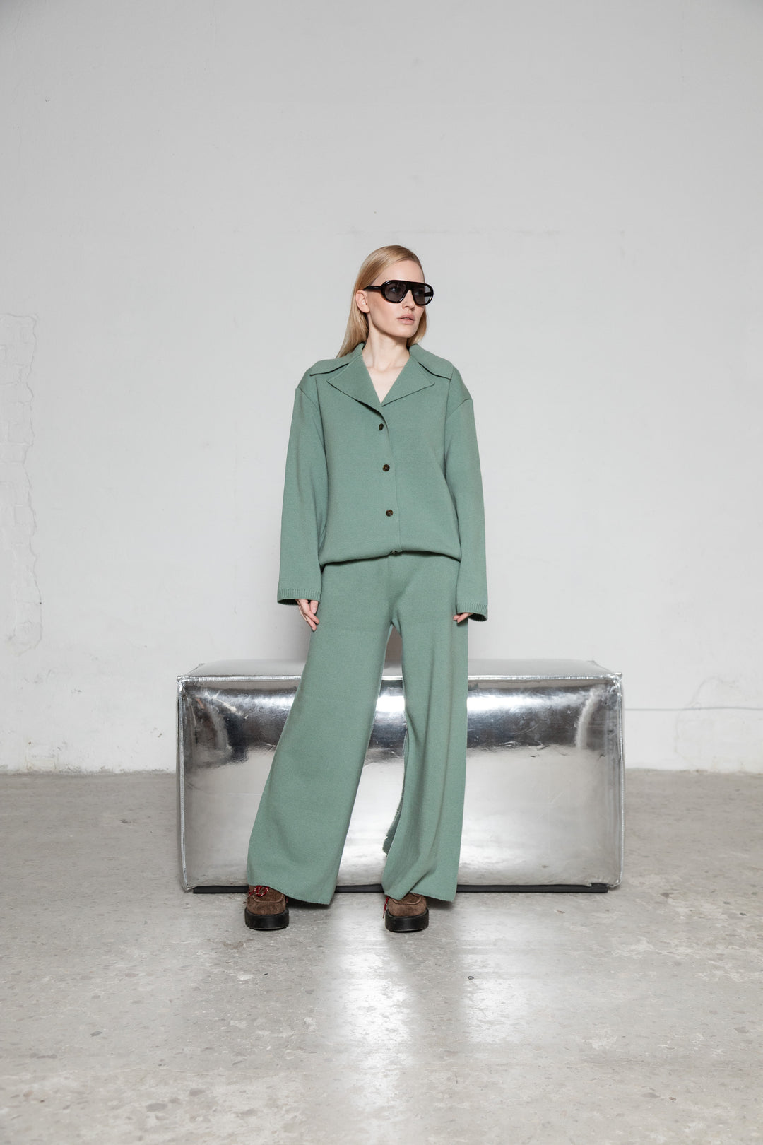 SEA GREEN LAMBSWOOL JACKET CARDIGAN