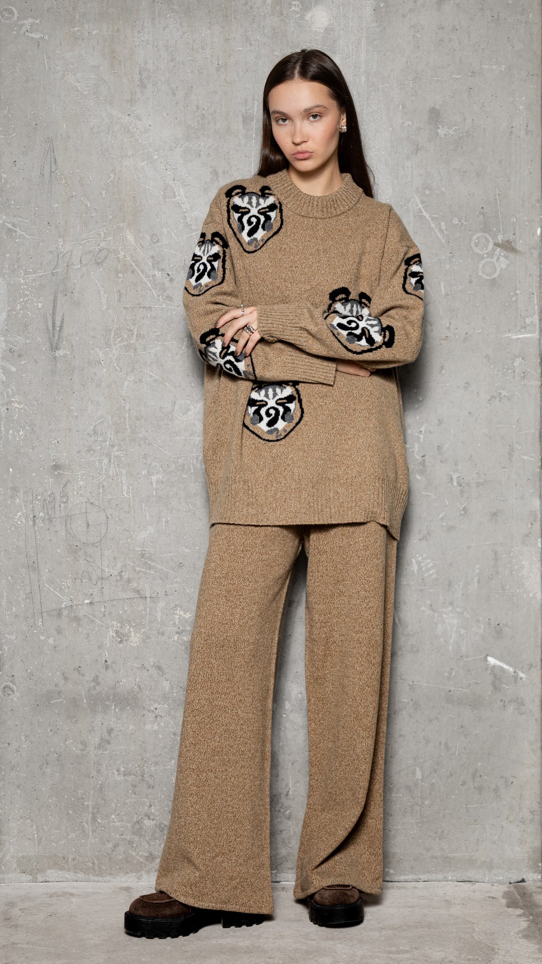 OAT MELANGE CASHMERE-MERINO WOOL TROUSERS