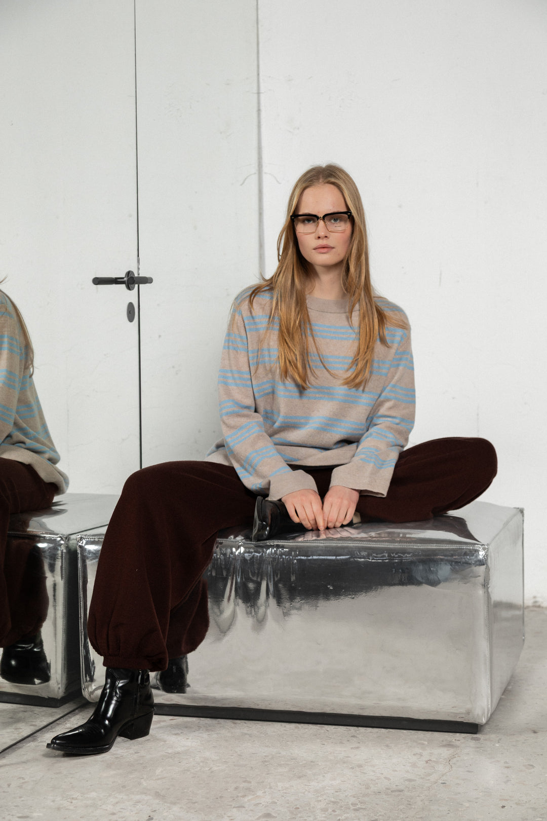 POWDER/CLOUD BLUE CASHMERE-MERINO WOOL SHIRT