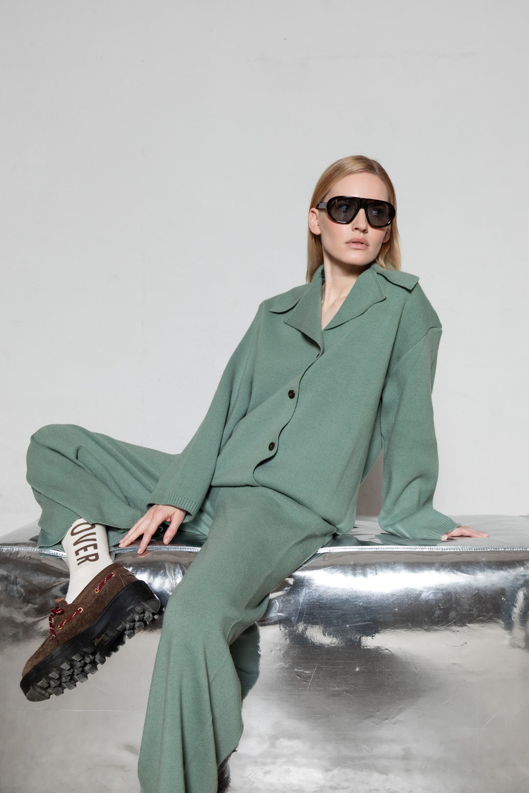 SEA GREEN LAMBSWOOL JACKET CARDIGAN