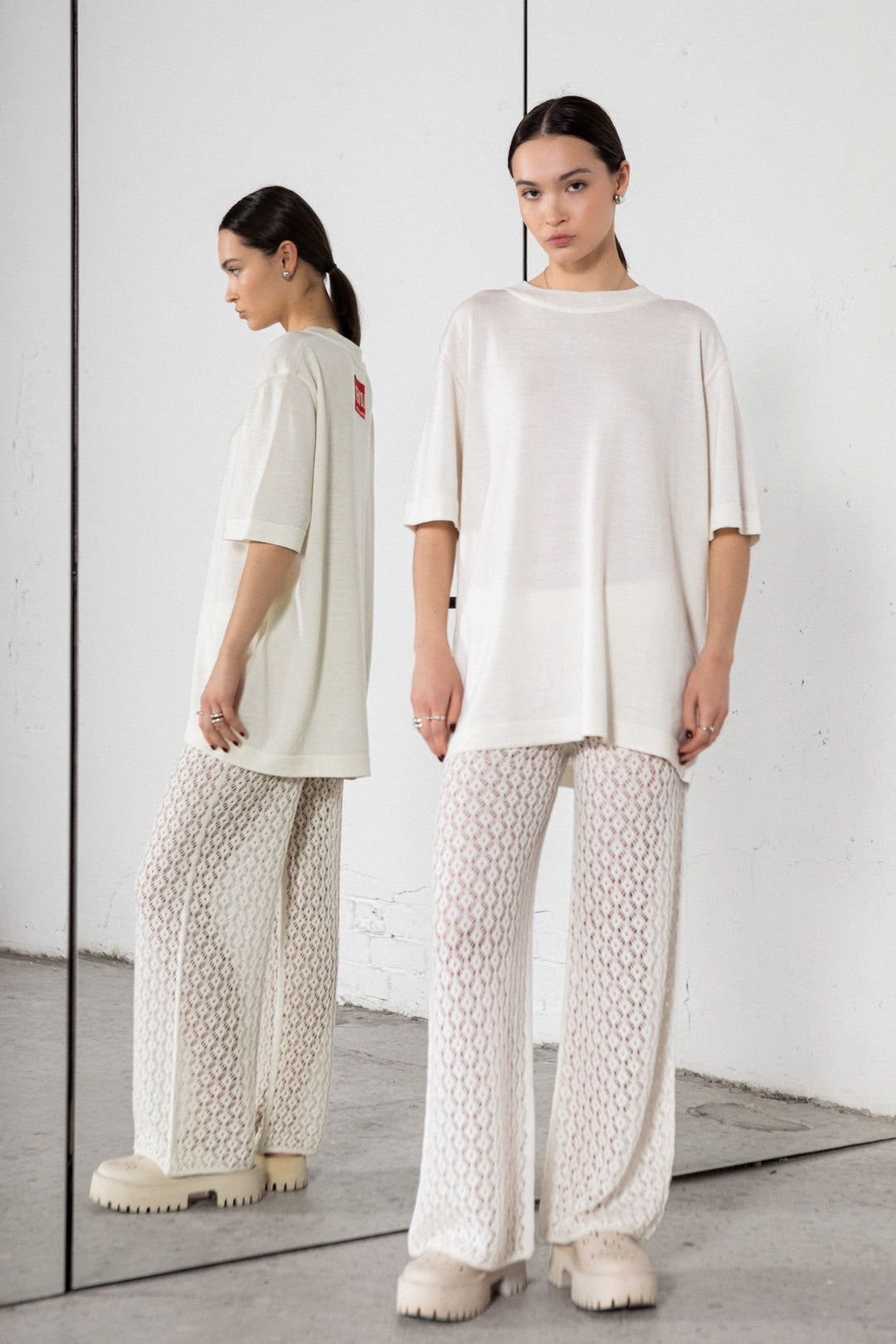 PEARL EXTRA FINE MERINO WOOL LACE TROUSERS