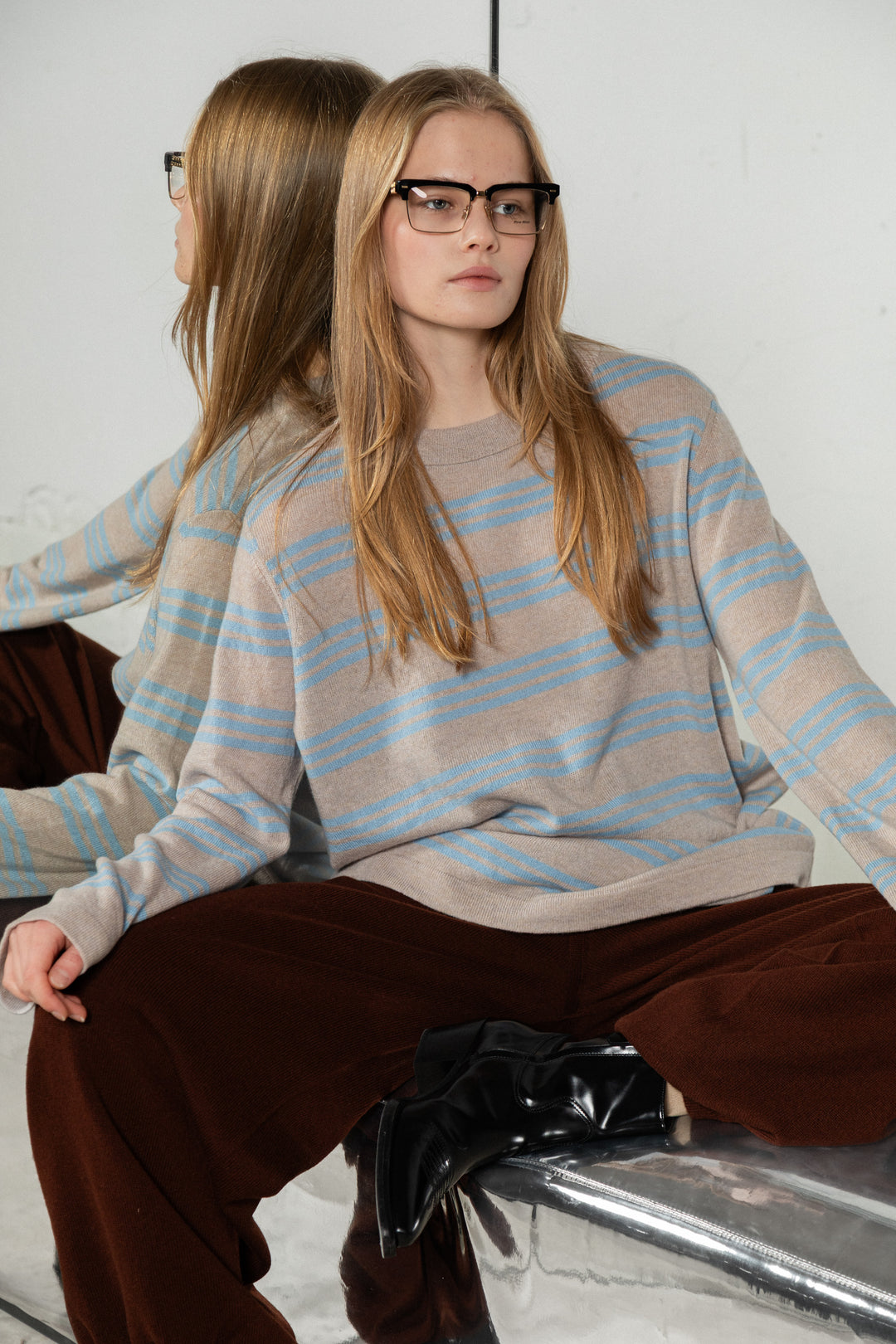 POWDER/CLOUD BLUE CASHMERE-MERINO WOOL SHIRT