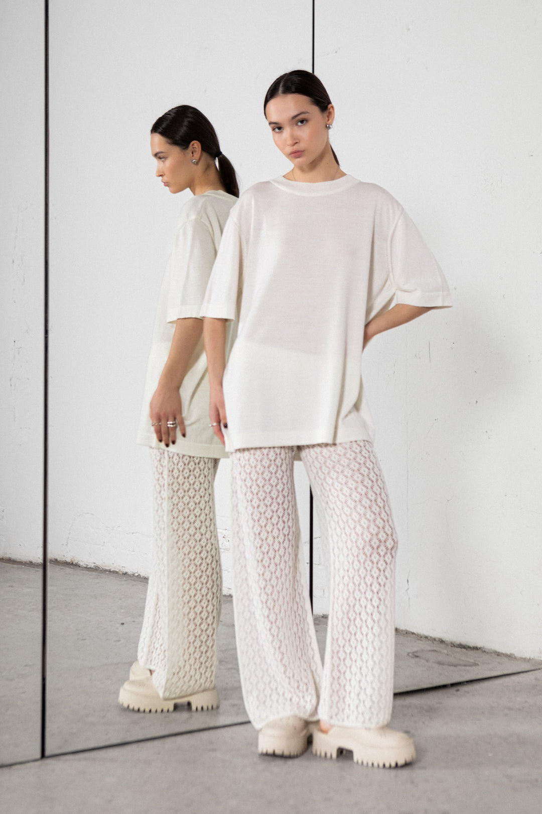 PEARL EXTRA FINE MERINO WOOL LACE TROUSERS