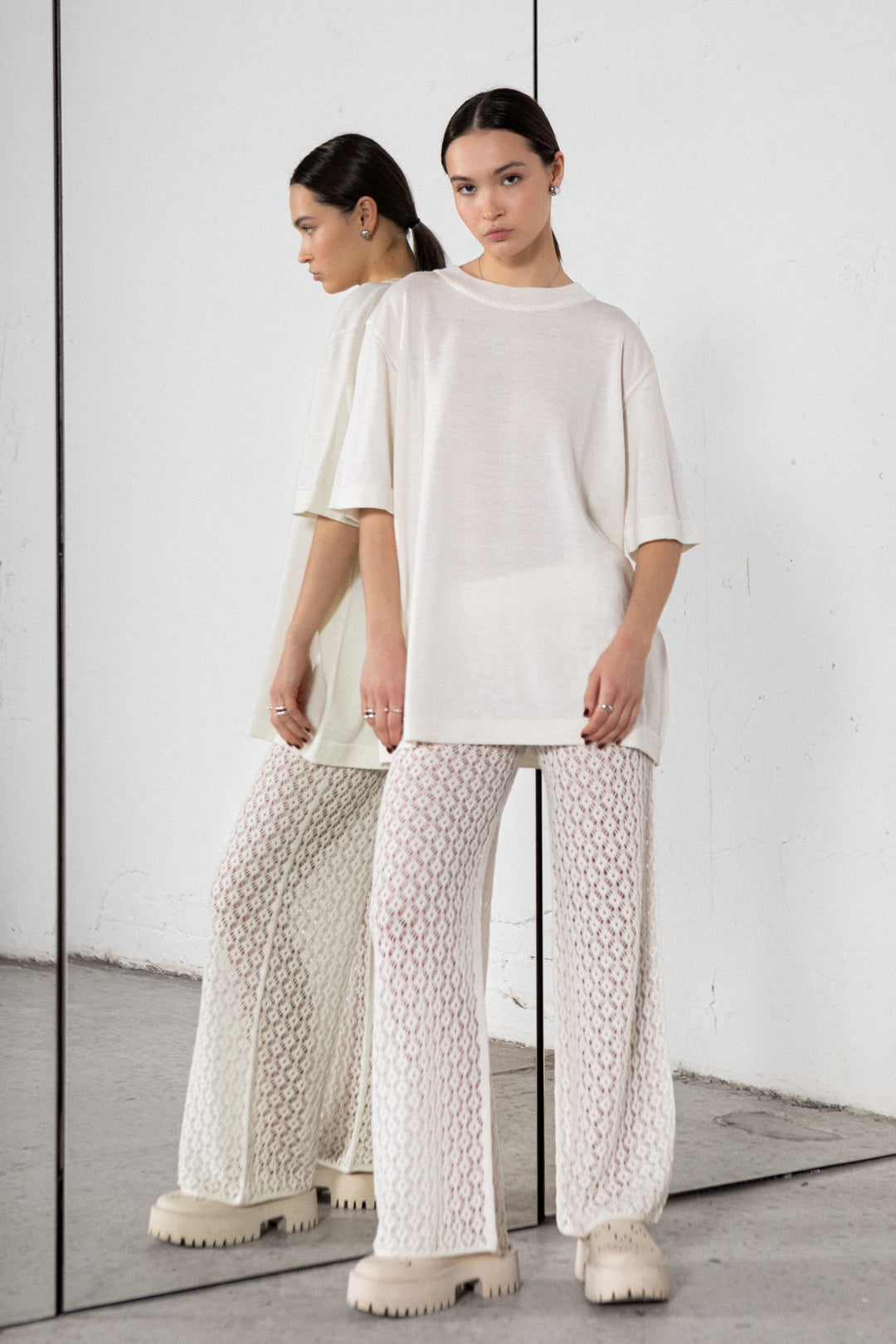 PEARL EXTRA FINE MERINO WOOL LACE TROUSERS