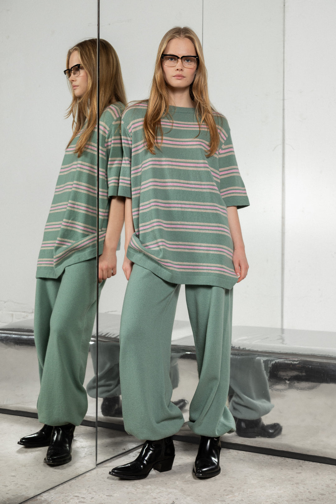 SEA GREEN/POWDER/SOFT PINK LAMBSWOOL T-SHIRT